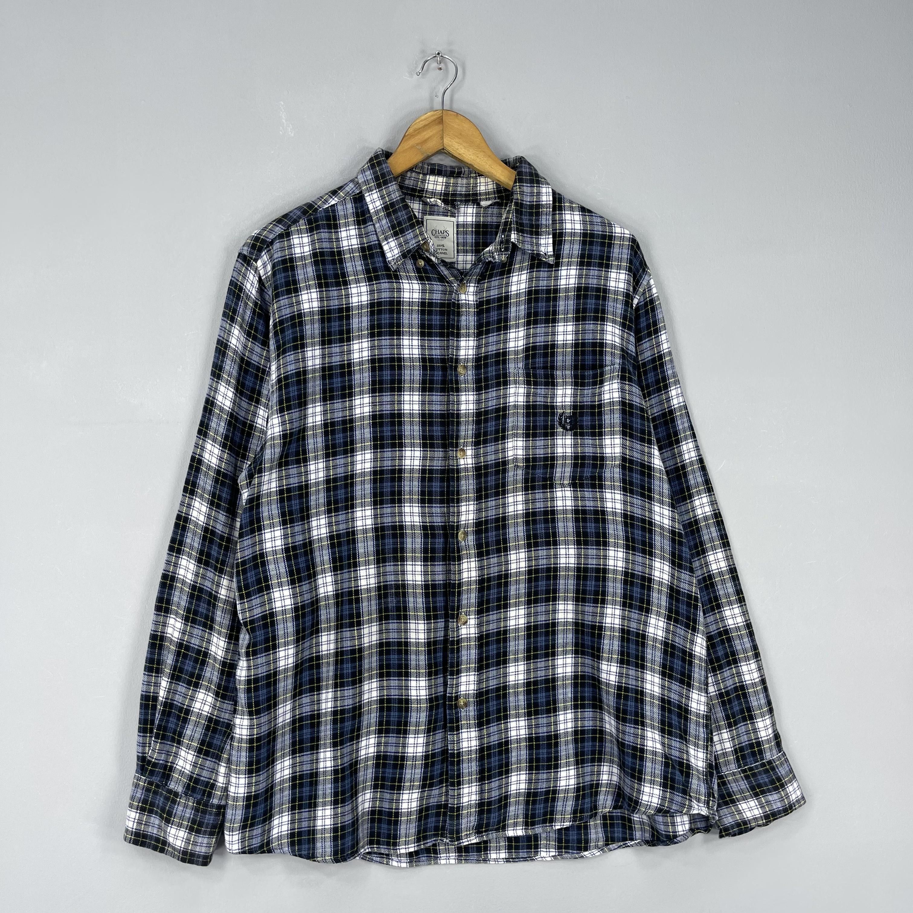 Flannel Vintage CHAPS Checkered Tartan Blue Distressed Flannel Size US L / EU 52-54 / 3 - 4 Thumbnail
