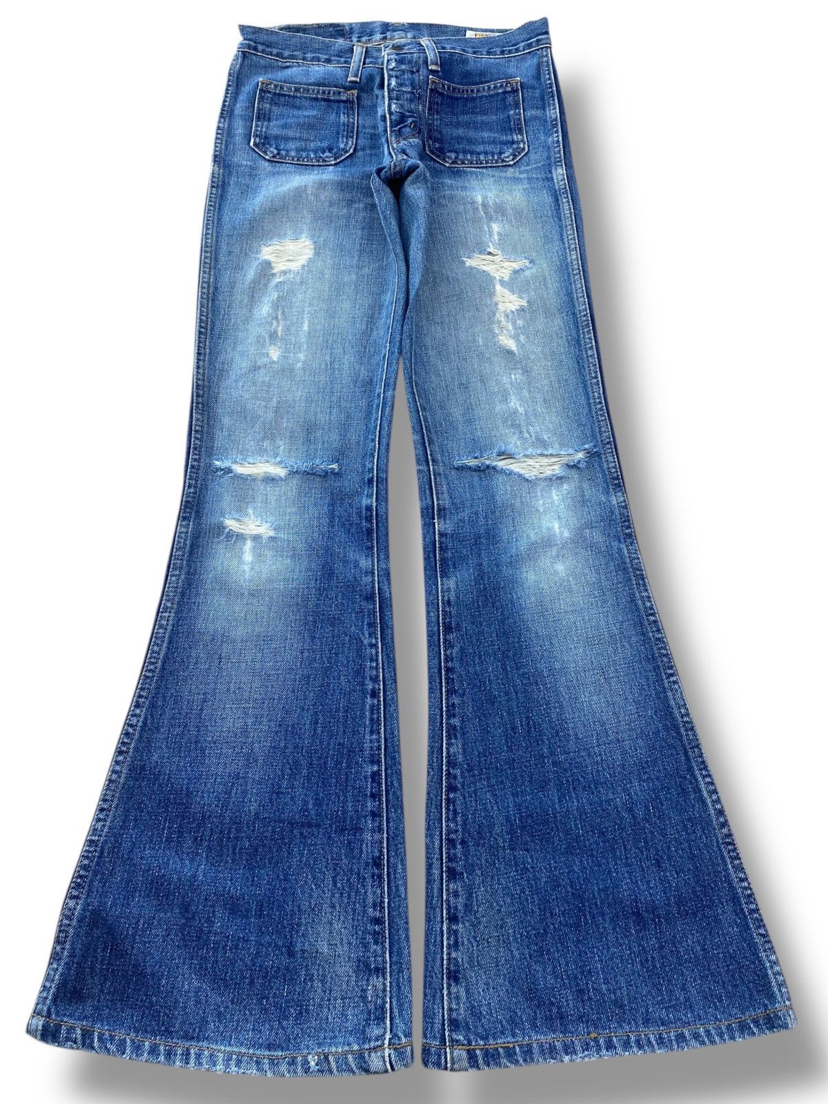 Big John Big John Faded Wash Ripped Style Flare Jeans Size US 27 - 1 Thumbnail