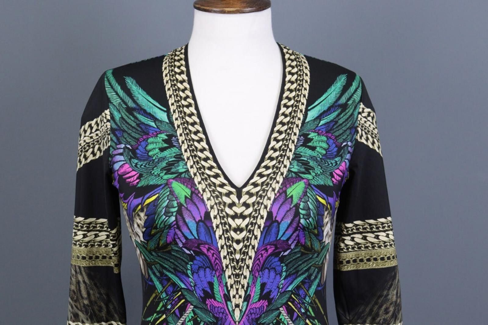 Just Cavalli Just Cavalli Black V-Neck Art Animals Knee Dress Size 40 Size M / US 6-8 / IT 42-44 - 2 Thumbnail