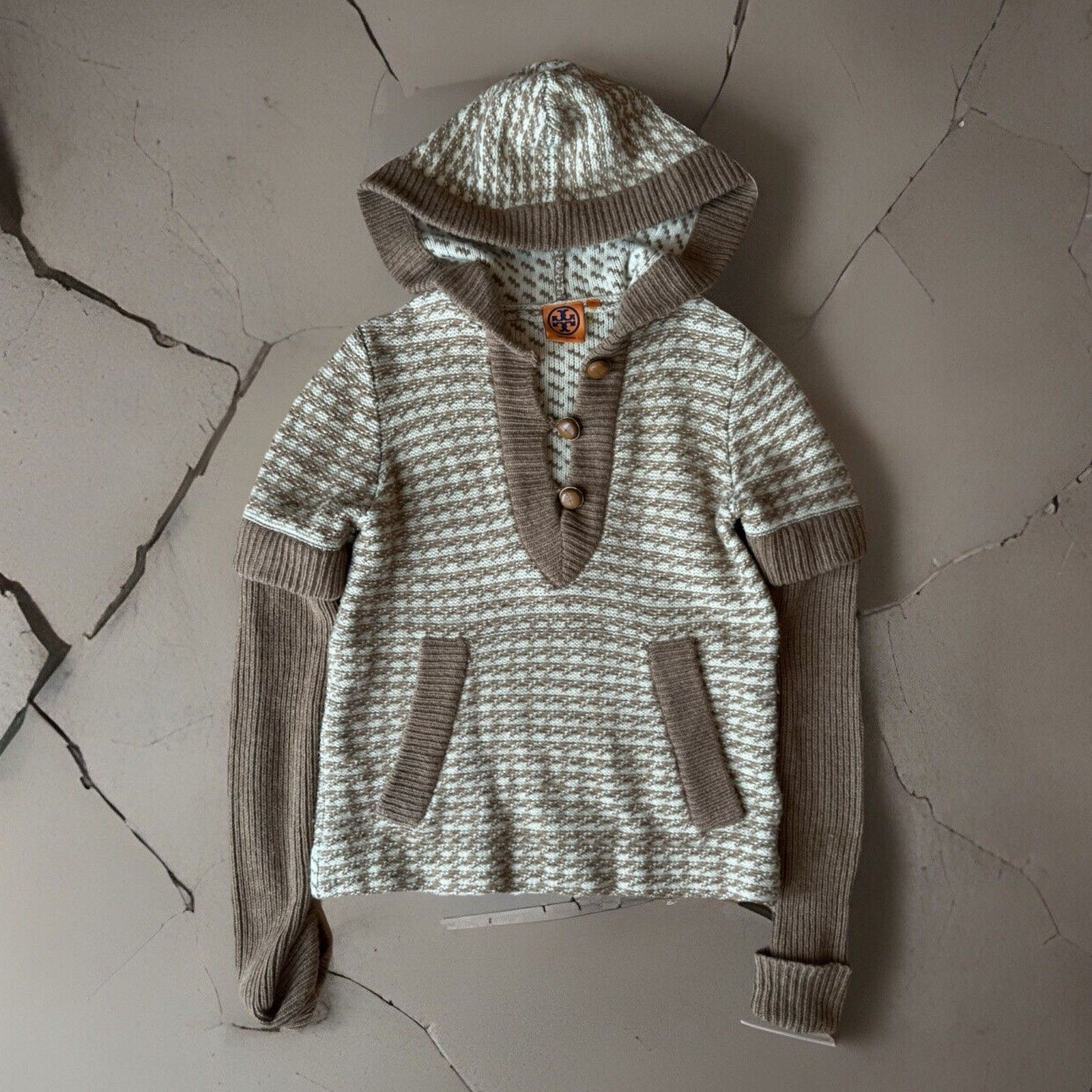 Tory Burch Tory Burch Sweater XS Brown Hooded Wool Pullover Argyle Glam Size XS / US 0-2 / IT 36-38 - 1 Thumbnail
