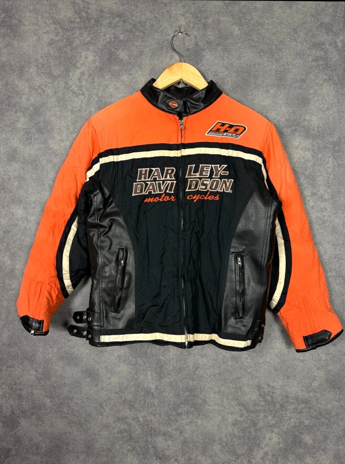 Vintage Harley Davidson Leather Jacket Big Logo Black Orange Size US L / EU 52-54 / 3 - 1 Thumbnail
