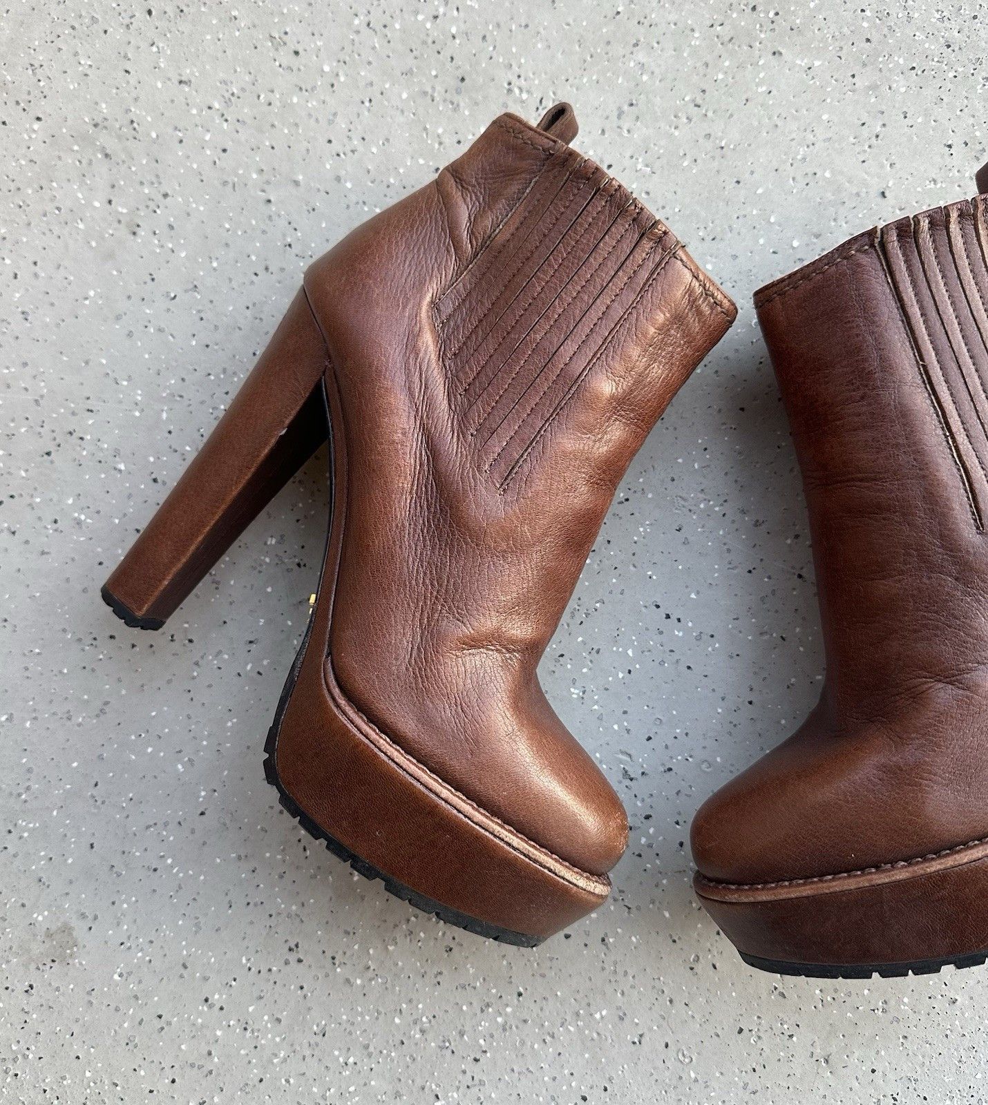 Prada DDP Prada Womens Brown Leather Platform Heel Boots Size 38,5 Size US 8.5 / IT 38.5 - 11 Thumbnail