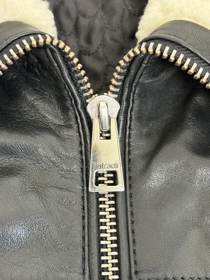Just Cavalli FW2015 Cavalli Black Leather Shearling Collar Jacket Size US M / EU 48-50 / 2 - 11 Thumbnail