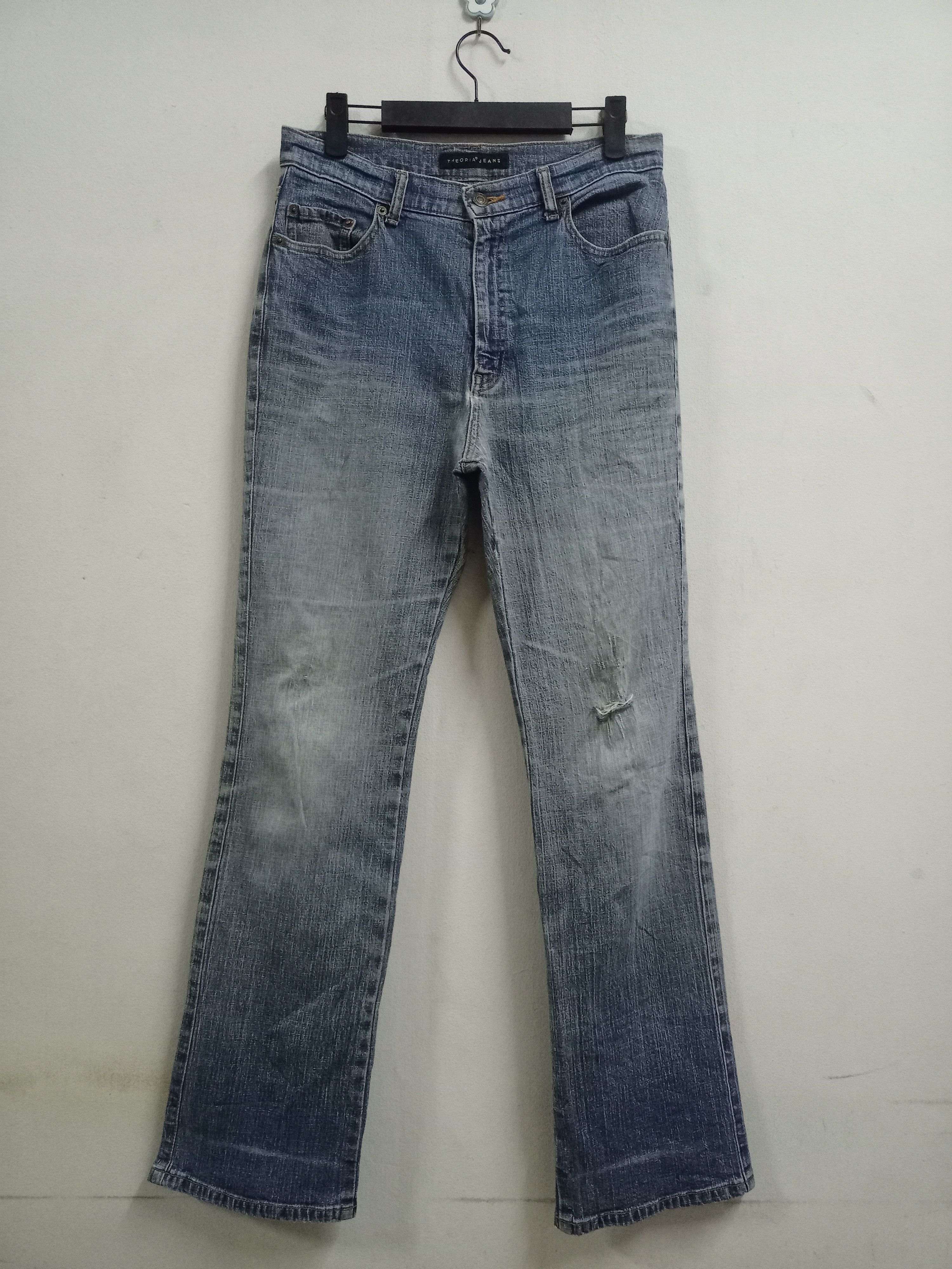 image of Distressed Denim Vintage Blue Wash Flare Jeans 28X31, Men's