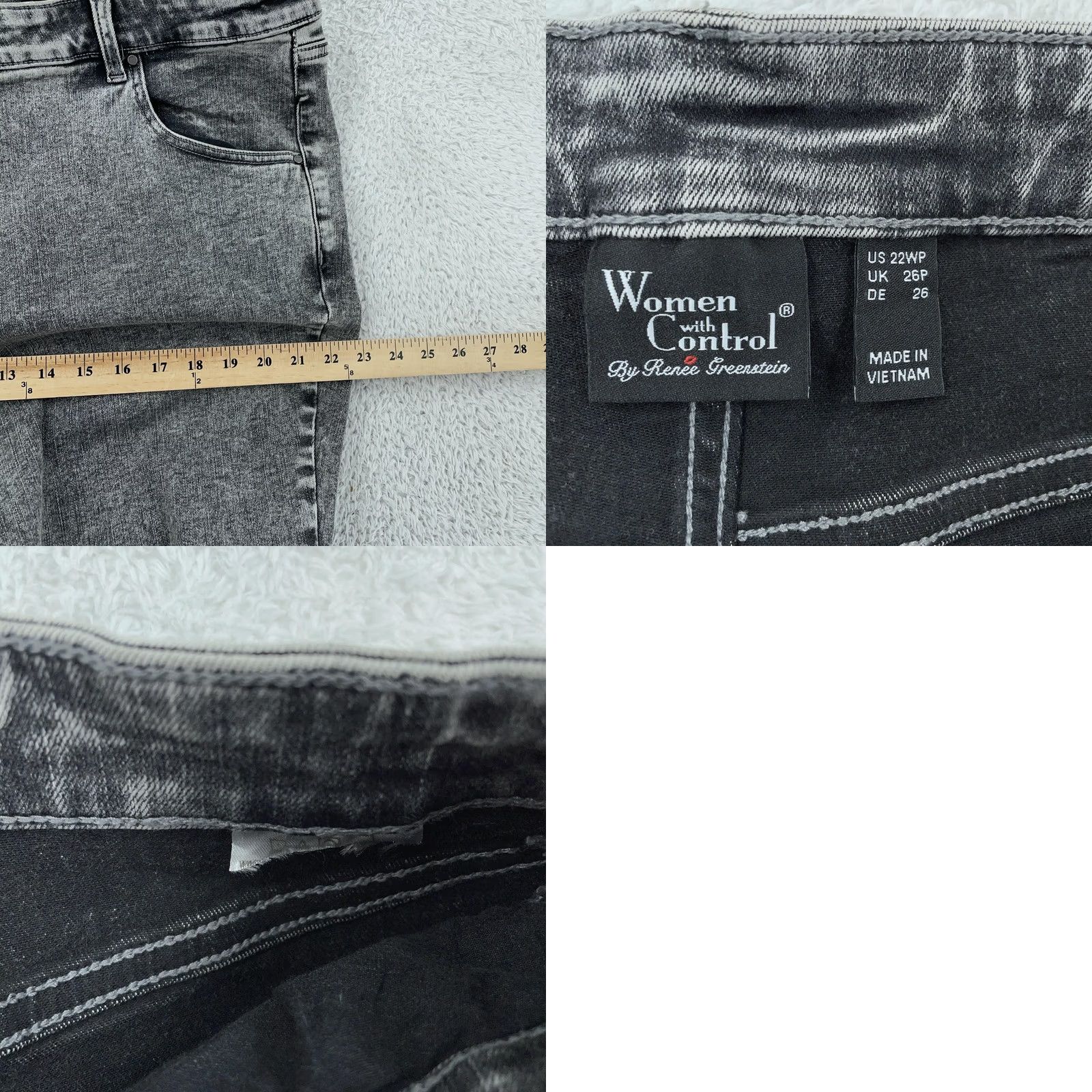 Vintage Women with Control Jeans Bootcut 22WP Petite Gray Acid Wash Denim Charcoal Wash High Rise Inseam 26 in 42 in Womens Girls Size 40" / US 18 - 8 Thumbnail