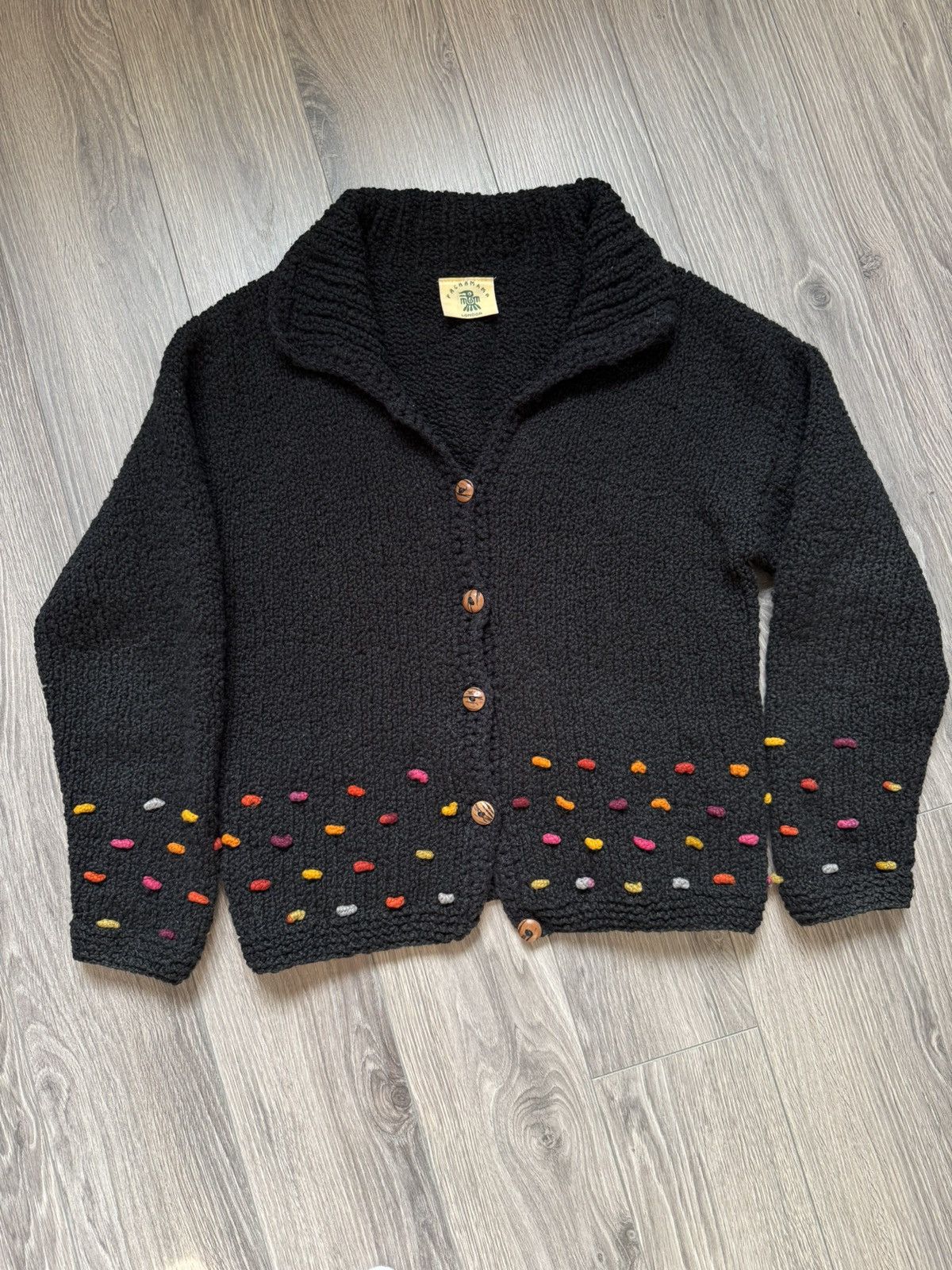 Other Vintage Pachamama pure wool hand knit cardigan sweater Size L / US 10 / IT 46 - 2 Thumbnail