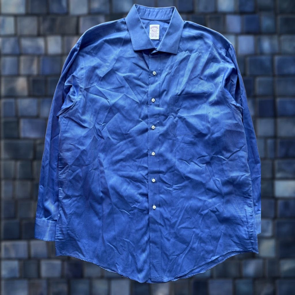 Brooks Brothers VINTAGE Brooks Brothers Shirt Mens 17.5 Blue Gabardine 80s USA Dress Shirt Size US XXL / EU 58 / 5 - 1 Thumbnail