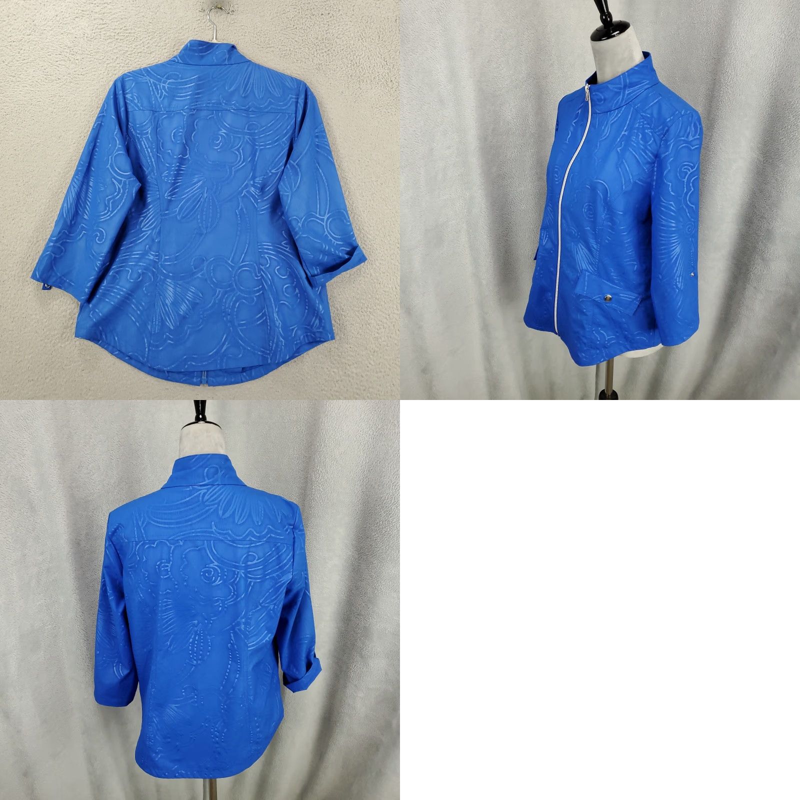 Vintage Chico's Zynergy Jacket Womens M Blue Floral Design Full Zip Long Sleeve Pockets Casual Travel Size M / US 6-8 / IT 42-44 - 8 Thumbnail