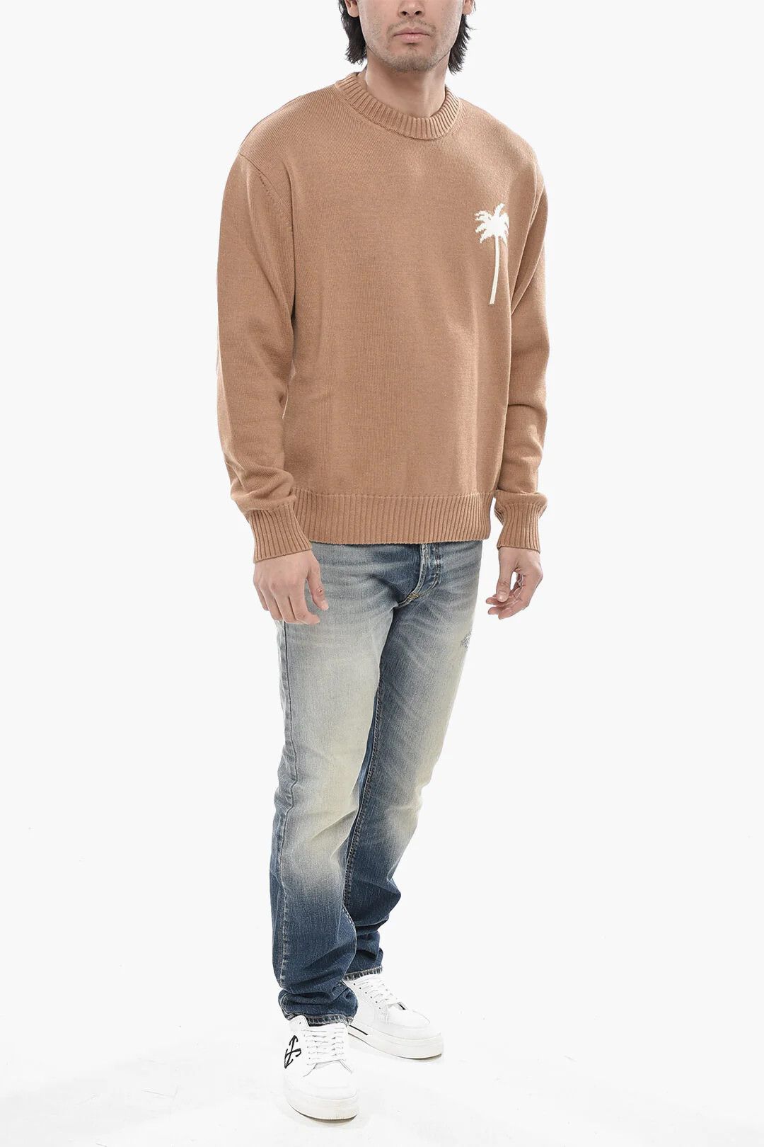Palm Angels og1mm0326 Cotton-Blend Crewneck Sweater in Brown Size US L / EU 52-54 / 3 - 4 Thumbnail