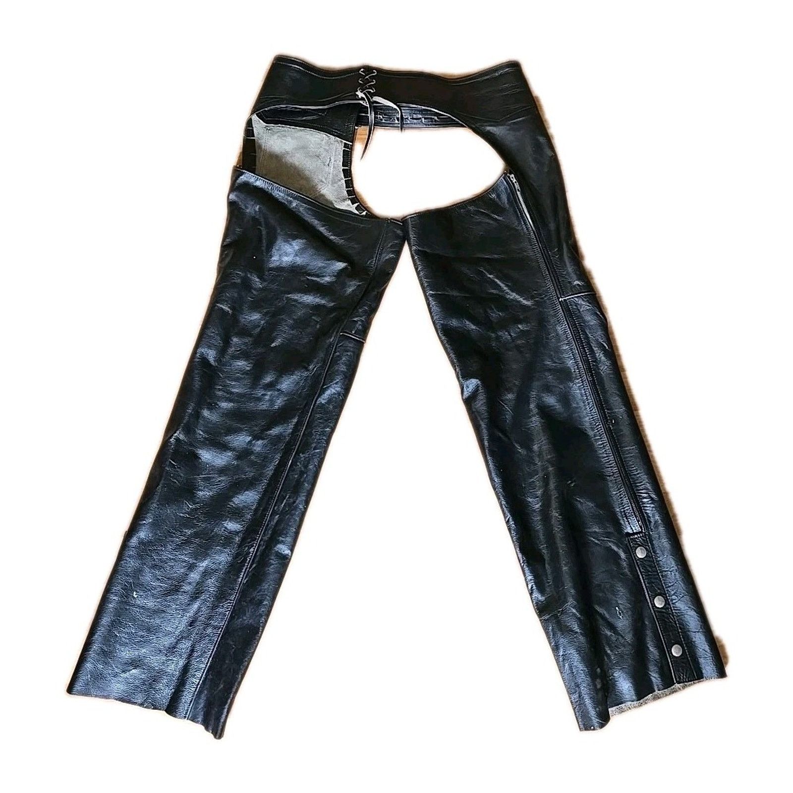 Vintage Black Leather Chaps Medium Waist size 32-38- Zipper Snaps Size US 33 - 4 Thumbnail