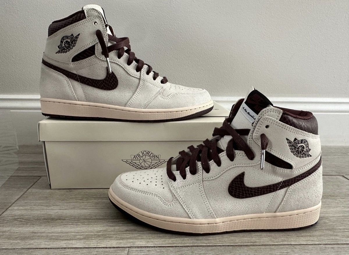 A Ma Maniere × Jordan Brand A Ma Maniere Air Jordan 1 Retro High Sail Burgundy 12 Used Size US 12 / EU 45 - 2 Thumbnail