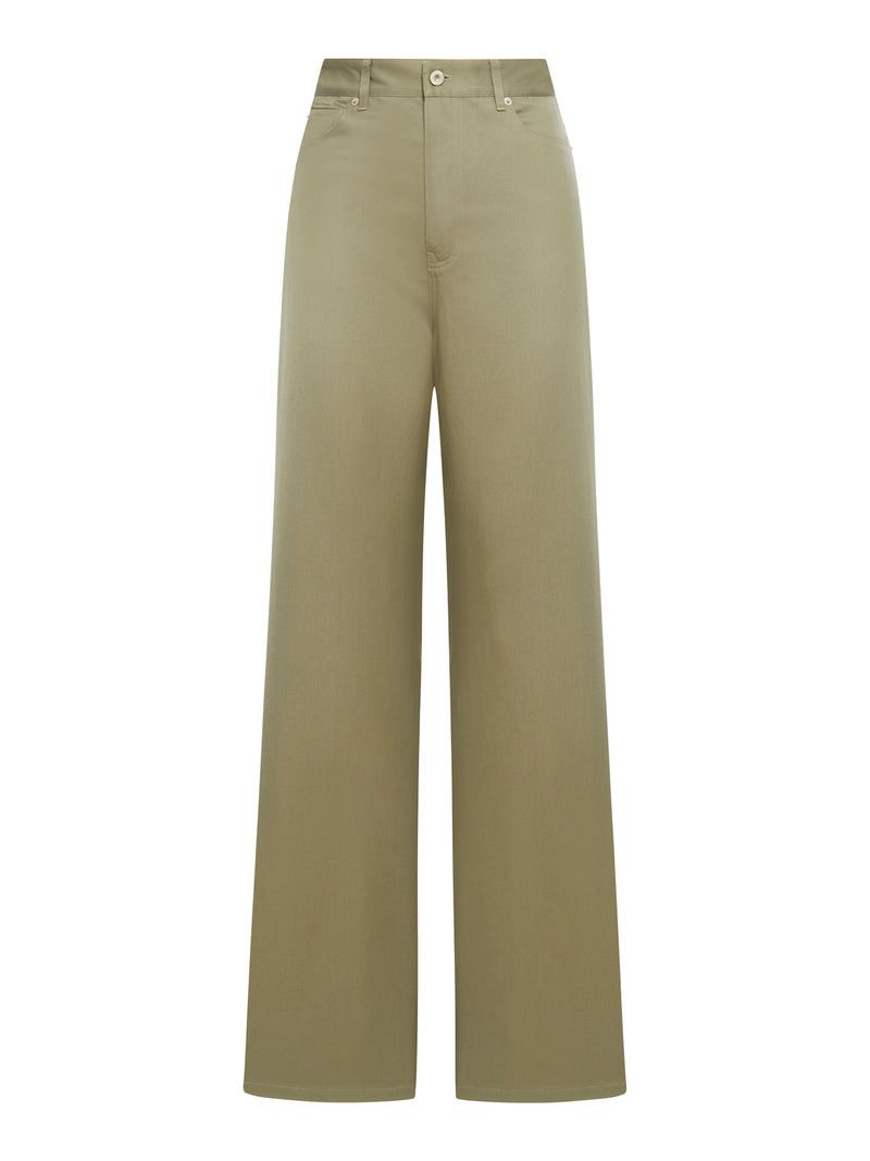 image of Loewe High-Waisted Cotton Trousers in Green, Women's (Size 26)