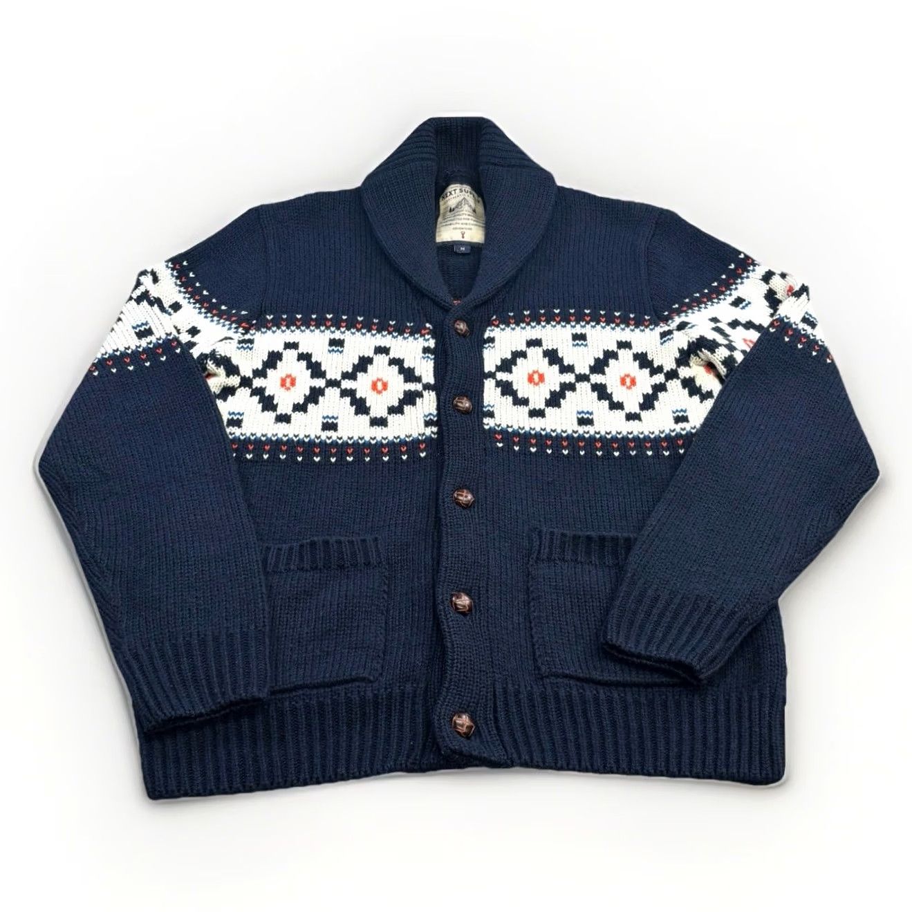 NEXT VINTAGE? no. NEXT cardigan medium mens shawl collar navy button front acrylic wool blend knit Size US M / EU 48-50 / 2 - 2 Thumbnail