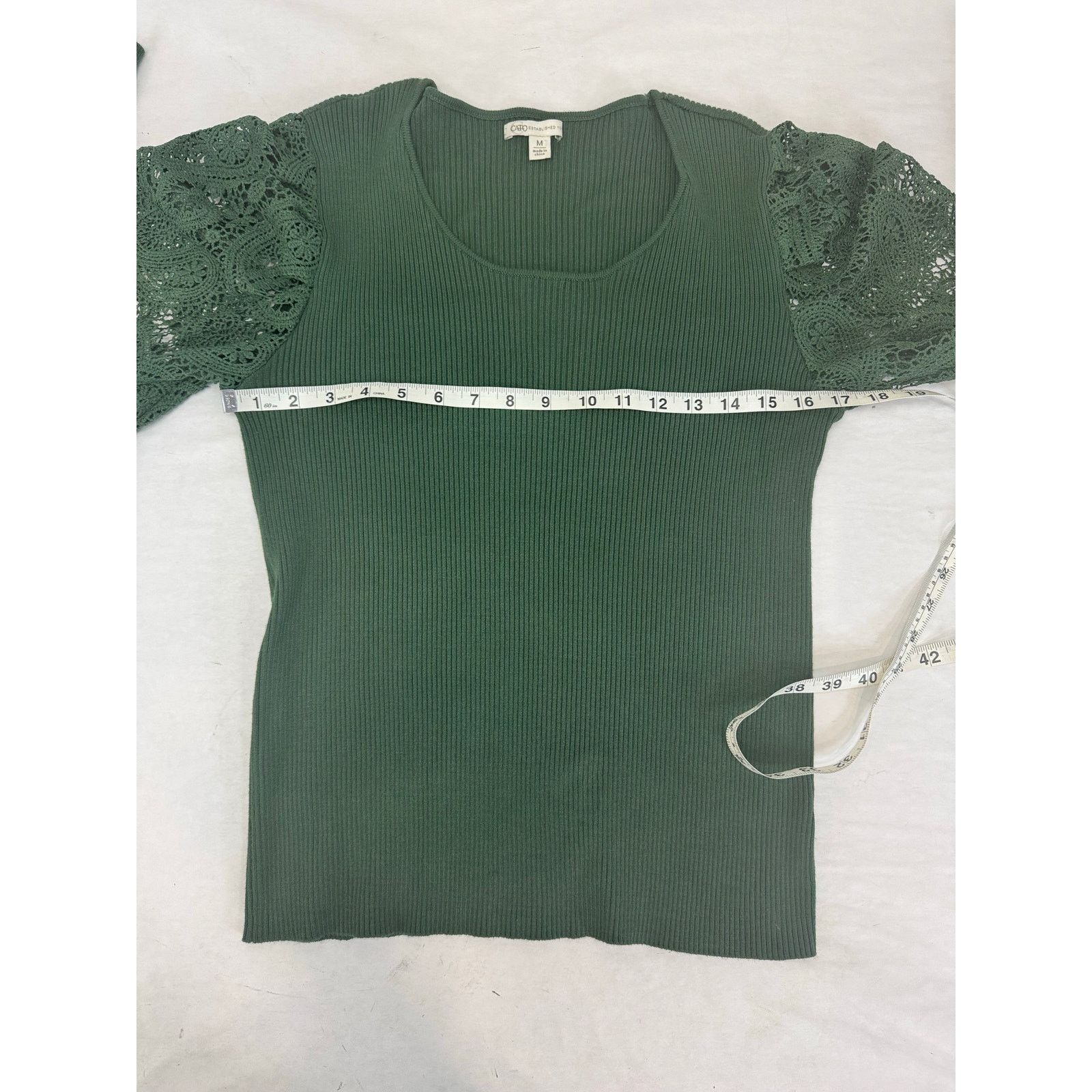 Other Eyelet Lace Sweater Puff Sleeve Green Cato Medium Size M / US 6-8 / IT 42-44 - 3 Thumbnail