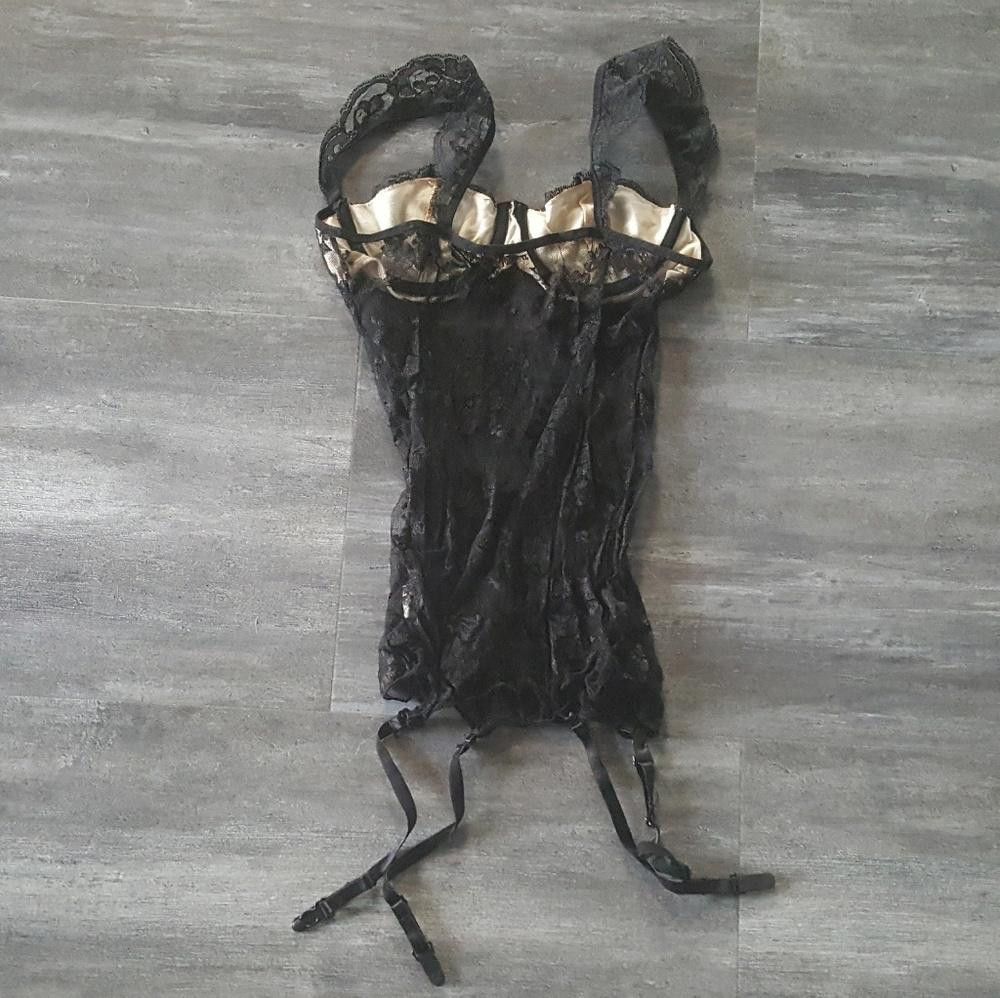 Designer Black Nude Lingerie Garter Slip Size ONE SIZE - 2 Thumbnail