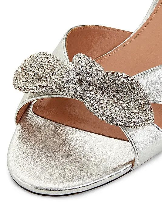 Aquazzura os11x1225 Very Bow Tie Crystal Slide Sandals in Silver Size US 8 / IT 38 - 5 Thumbnail