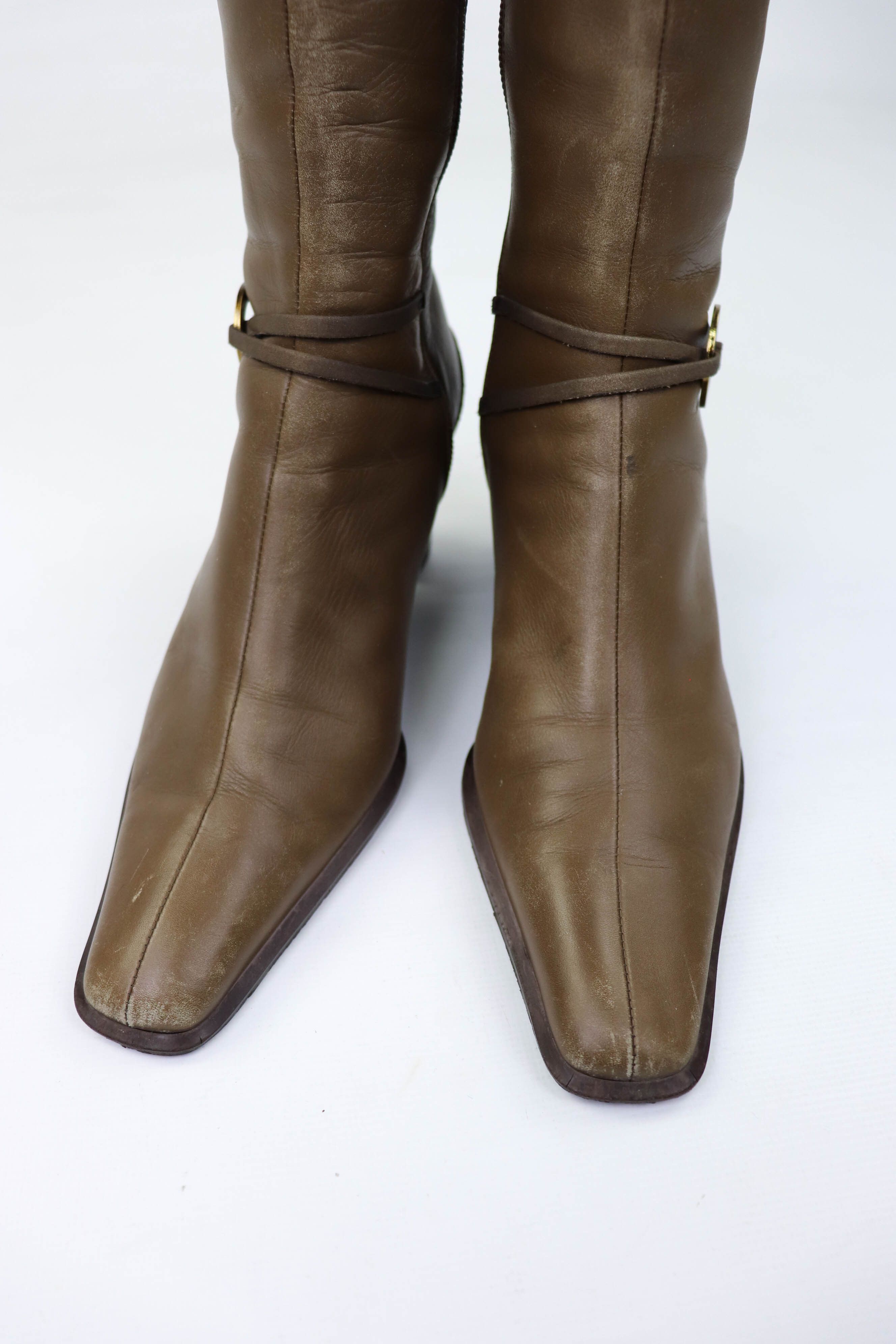 Japanese Brand Vintage iCB Made in Japan Tan Leather Pointed Toe Boots Size US 5 / IT 35 - 10 Thumbnail