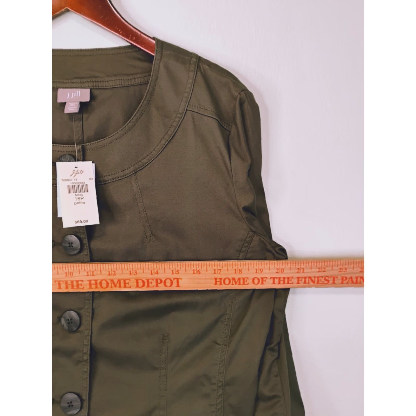 J. Jill J. Jill Military Style Button-Up Top 3/4 Sleeve Petite Green 16P Women Cotton Blend Shirt Casual Size XXL / US 16-18 / IT 52-54 - 3 Thumbnail