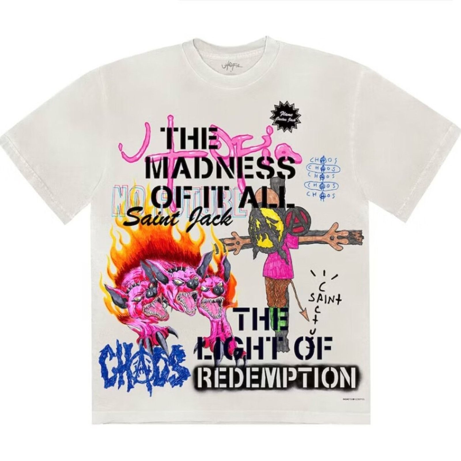 image of New Travis Scott Cactus Jack Utopia X St Michael Tee 3A Med in Cream, Men's (Size Medium)