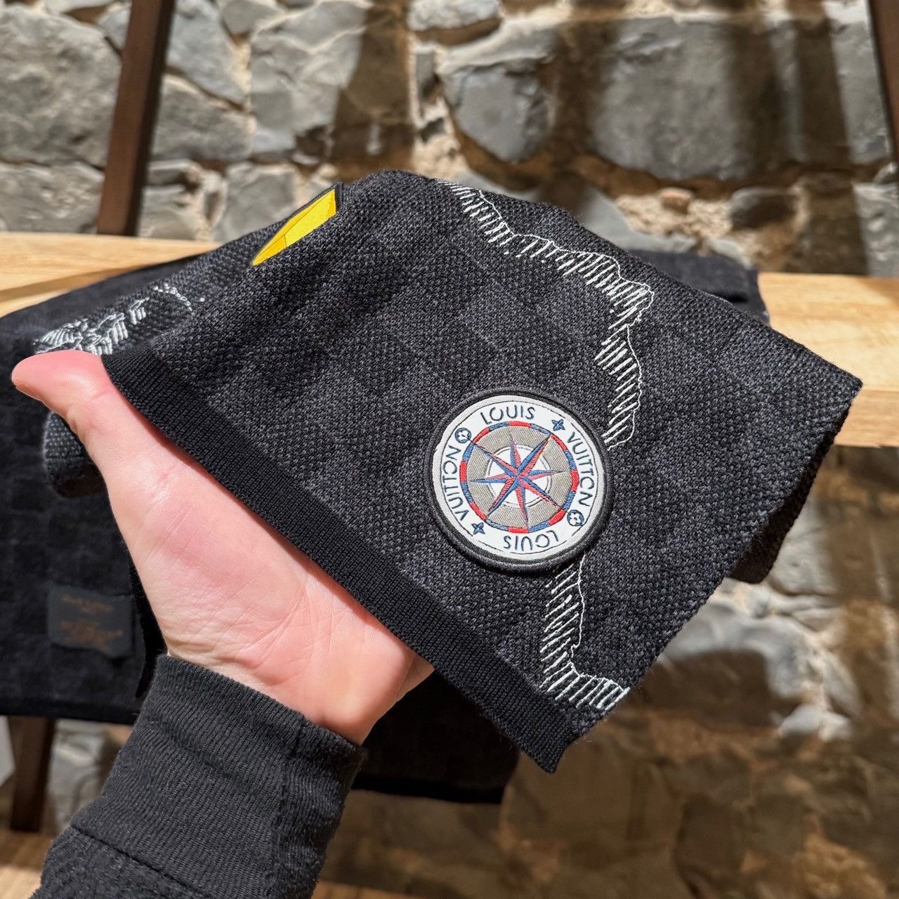 Louis Vuitton Louis Vuitton Black Damier Embroidered Patch Map Scarf Size ONE SIZE - 3 Thumbnail