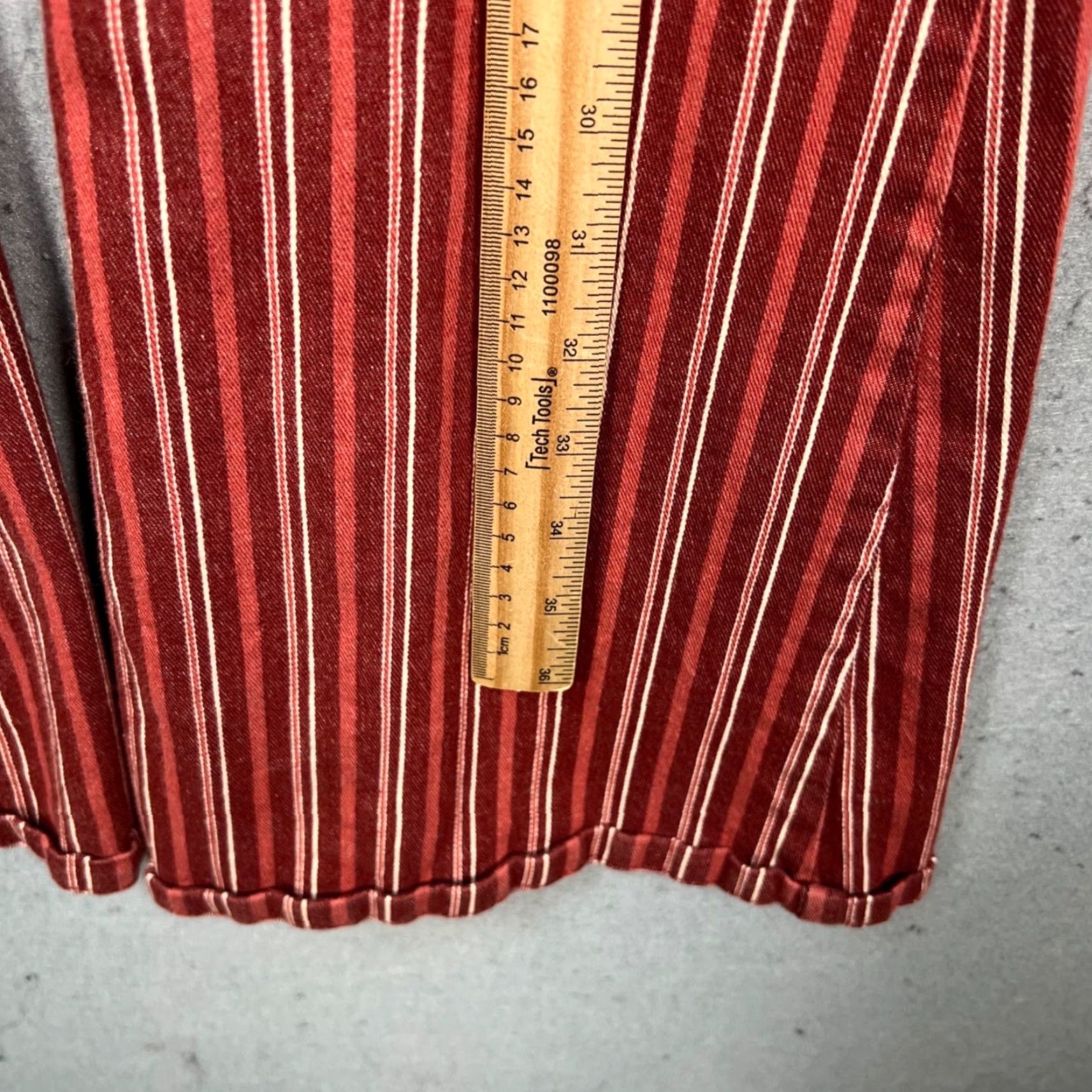 Vintage Ella Moss Womens Pants Striped Red Flared Pull-On Cotton Blend 27 Inseam 31in Casual Modern Rise Mid Ankle Spring Fall Womens Size 27" / US 4 / IT 40 - 7 Thumbnail