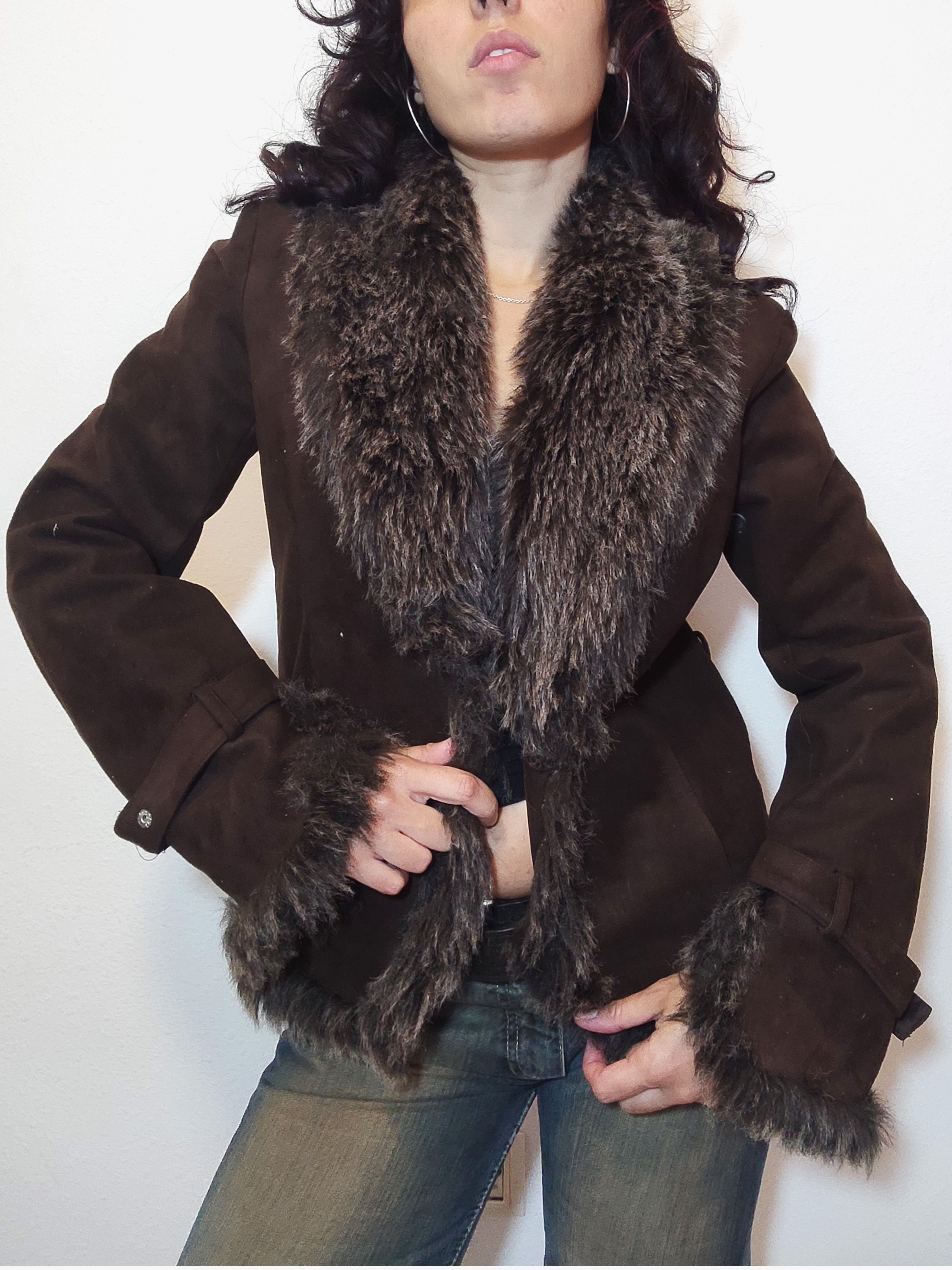 Vintage Vintage Y2k Brown Penny Lane Jacket with Faux Fur trim Size XL / US 12-14 / IT 48-50 - 1 Thumbnail