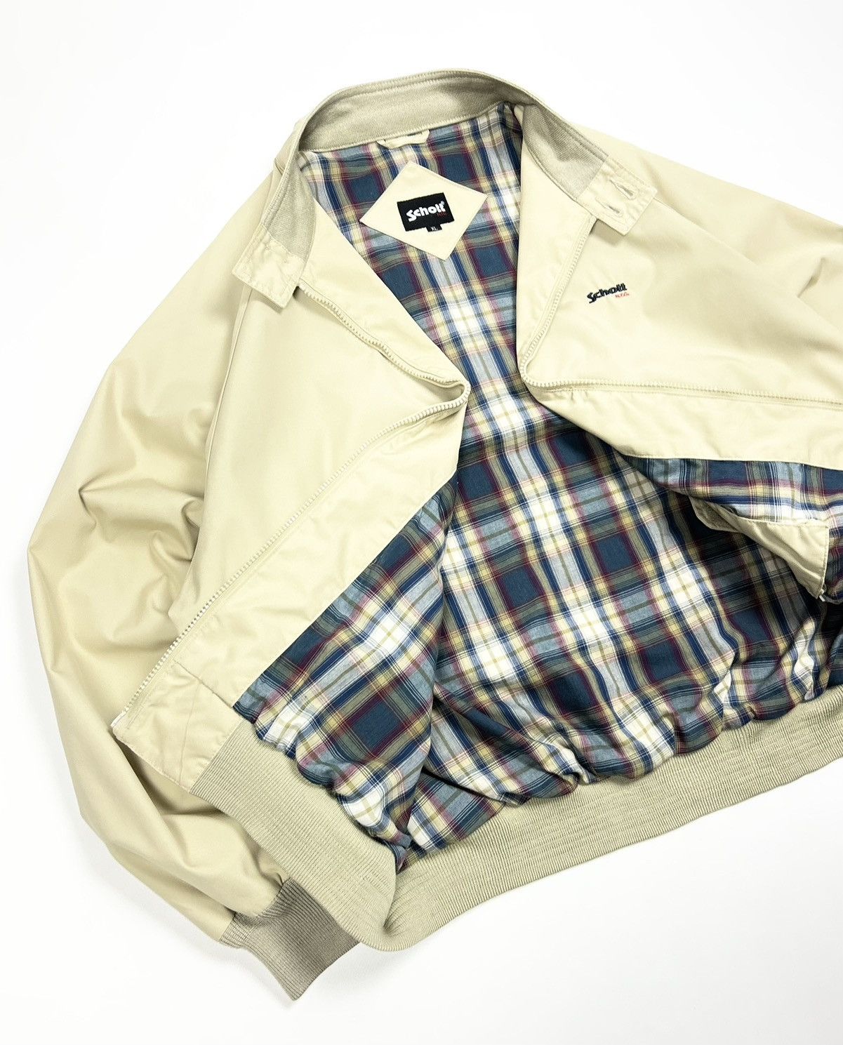 Schott Schott NYC Beige Blouson Jacket Bomber Plaid Lined Vintage Size US XL / EU 56 / 4 - 6 Thumbnail