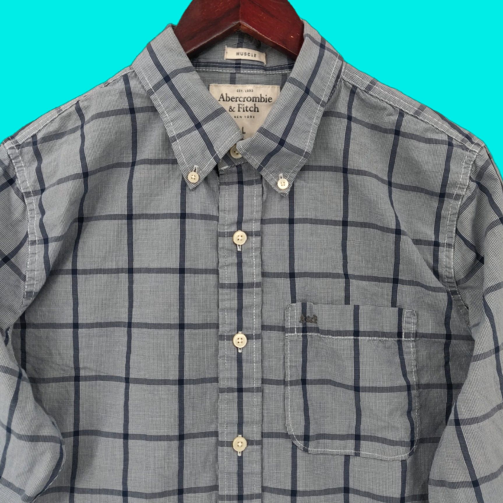 Abercrombie & Fitch Abercrombie & Fitch Muscle Shirt Mens Large Blue Plaid Button-Up Long Sleeve Casual Shirt Size US L / EU 52-54 / 3 - 1 Thumbnail