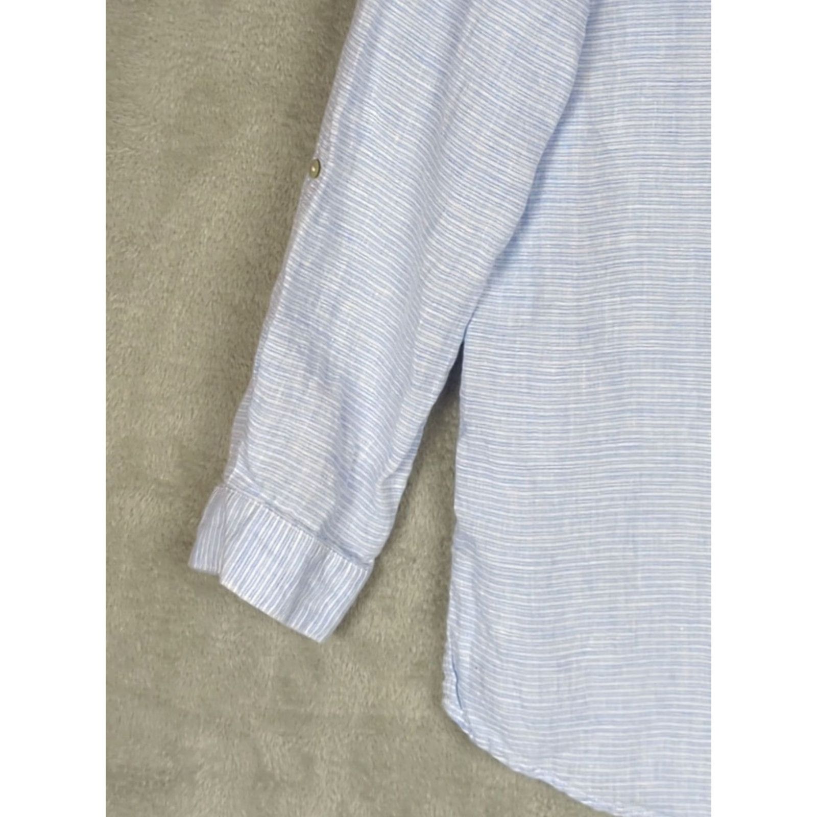 Vintage St Tropez Tunic Shirt Women XL Linen Beach Cover Up White Blue Stripe Summer Casual Button-Up Collared Beach Theme Size XL / US 12-14 / IT 48-50 - 6 Thumbnail