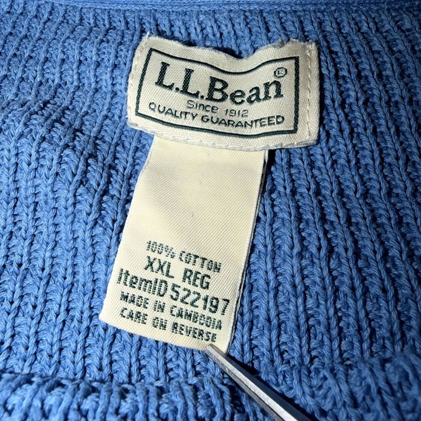 Vintage LL Bean Sweater Mens XXL Blue Cotton Waffle-Knit Crewneck Sunwashed Textured Size US XXL / EU 58 / 5 - 3 Thumbnail