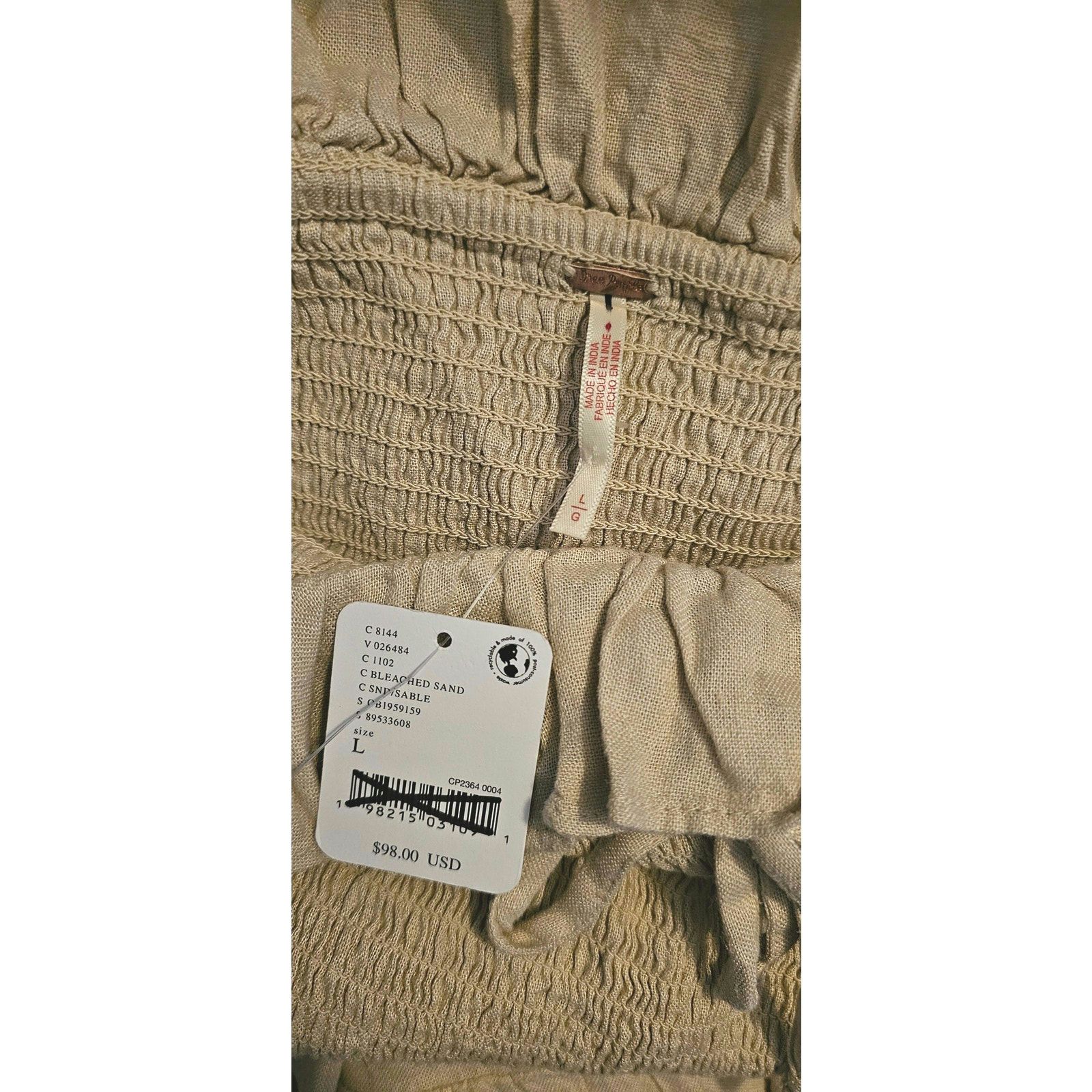 Free People New Lush Life Linen Strapless Midi Dress $98 LARGE Sand Size L / US 10 / IT 46 - 5 Thumbnail