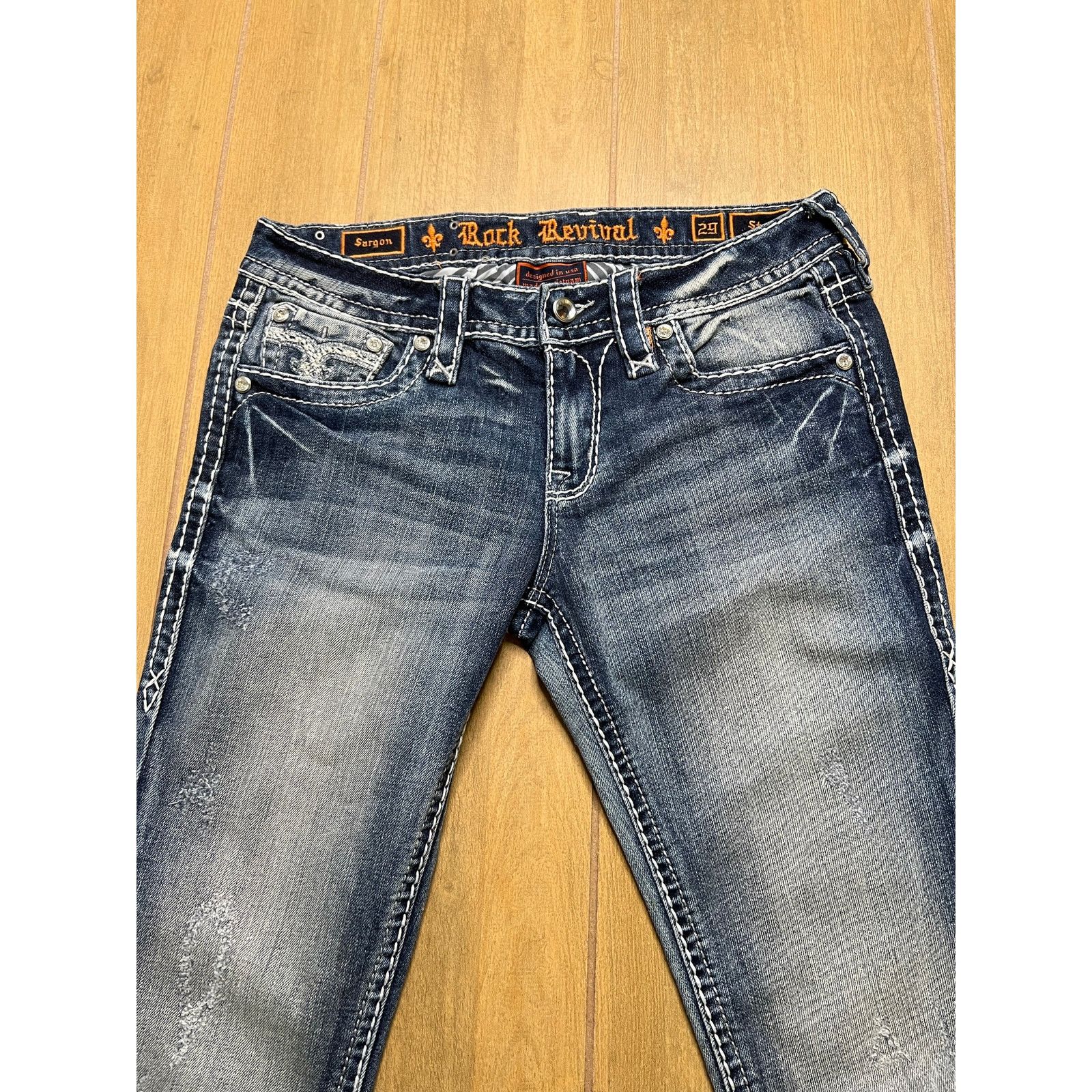 Rock Revival Rock Revival Embellished Low Rise Sargon Straight Denim 29 Size 29" - 3 Thumbnail