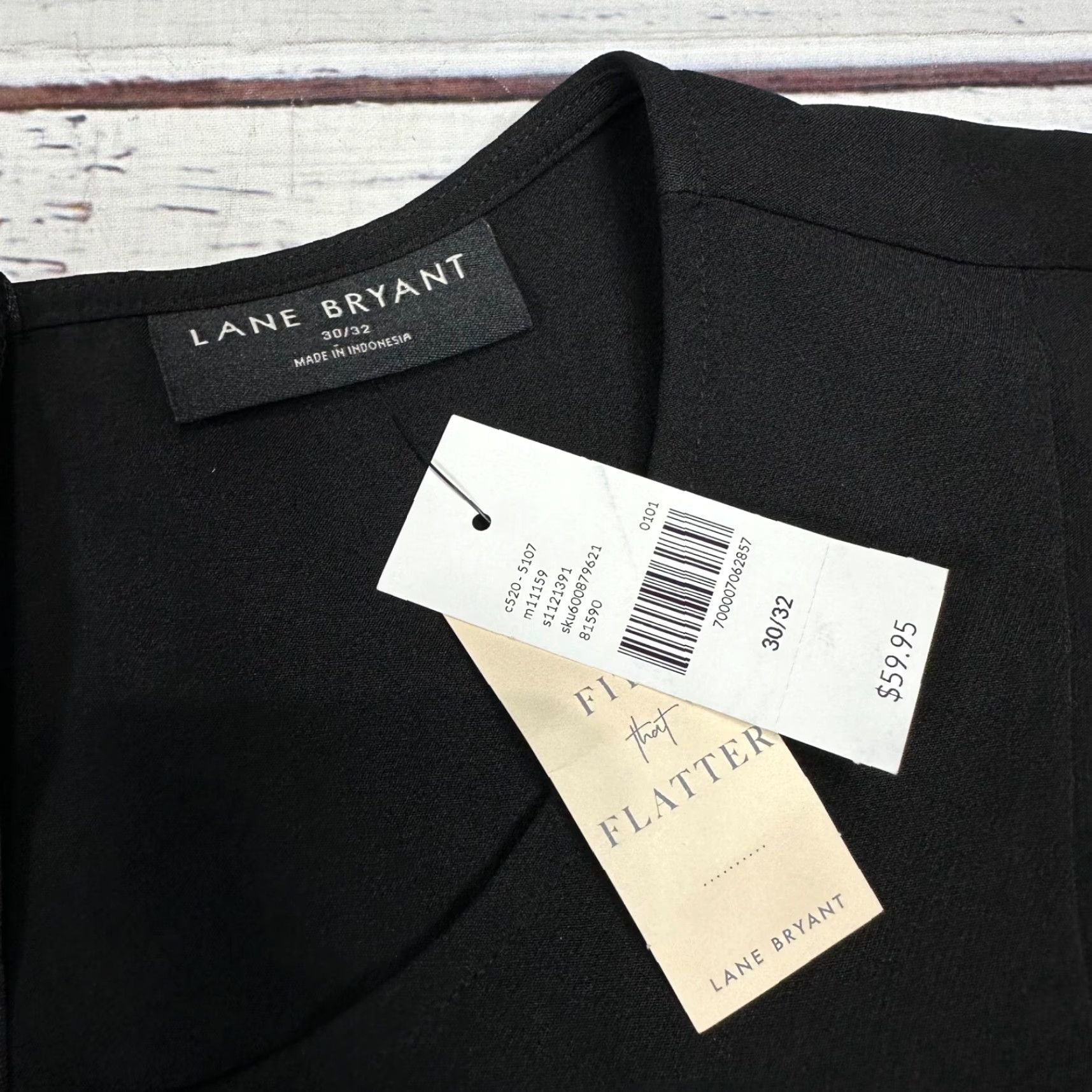 Vintage Lane Bryant Womens Blouse Shirt Plus 30/32 Black Cap Sleeve Tie Waist Back Zip New Size 4XL / US 24-26 - 6 Thumbnail