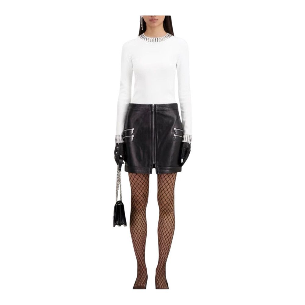 The Kooples The Kooples Lambskin Leather Mini Skirt Black Zippers Size 28" / US 6 / IT 42 - 2 Thumbnail