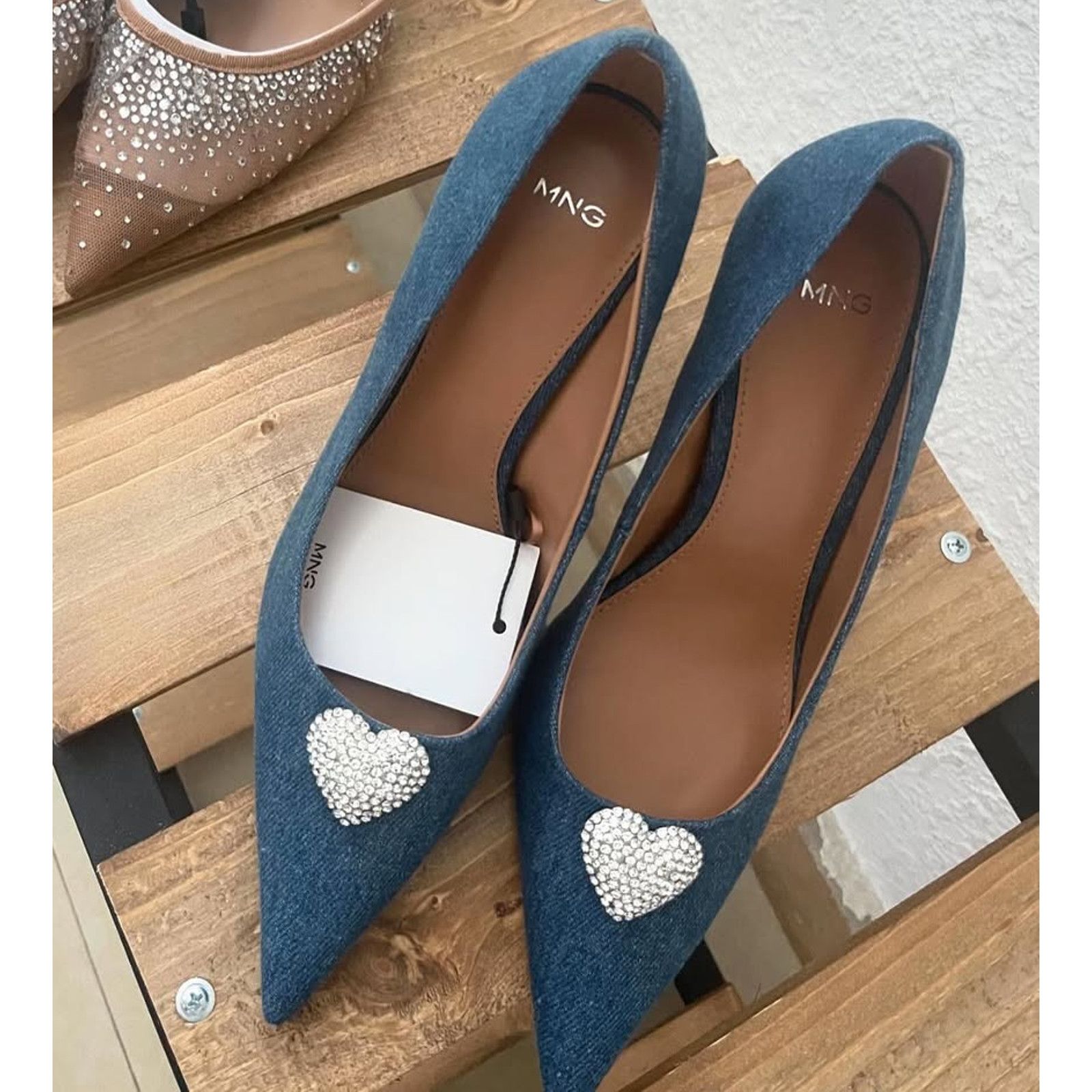 Mango MANGO Rhinestone Denim Heels NWT Size US 9 / IT 39 - 10 Thumbnail