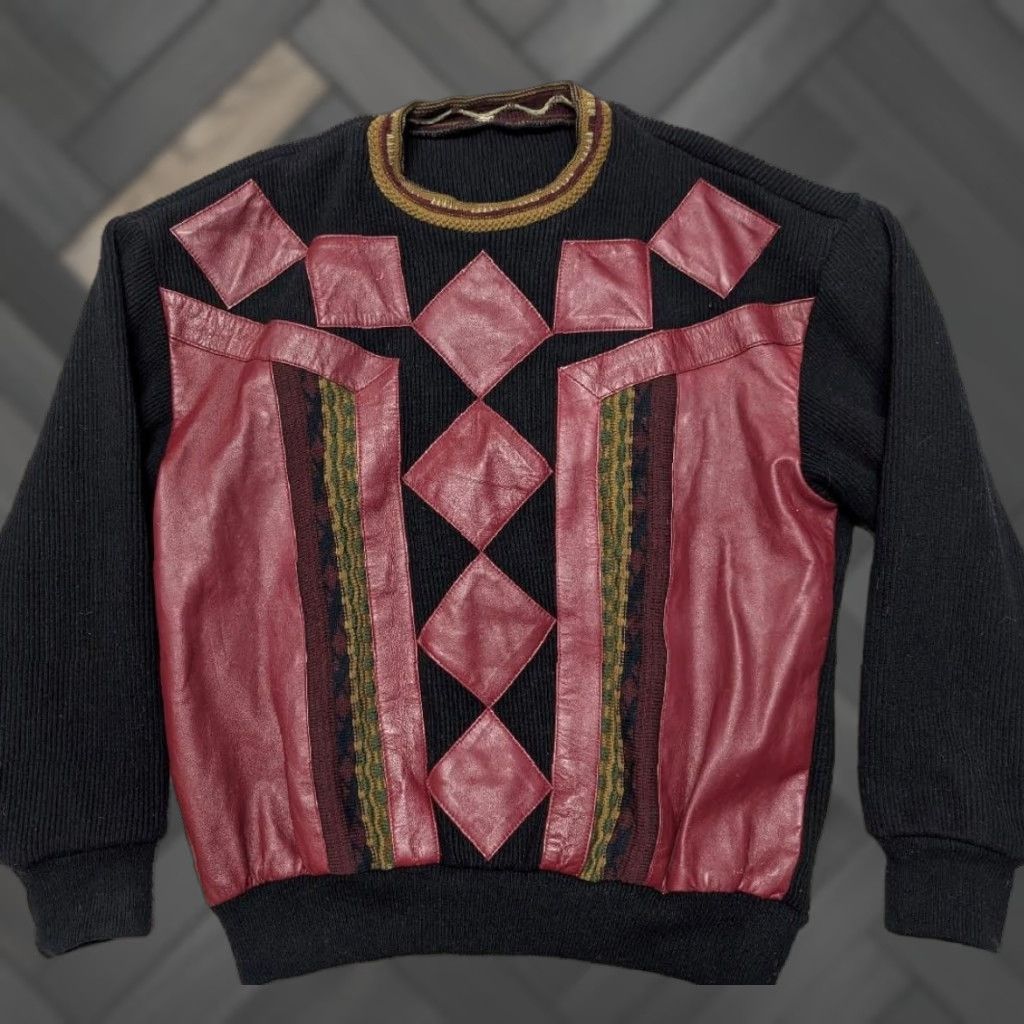Coogi 1990s vintage HIP HOP leather sweater L saxony KNIT acrylic black ABSTRACT coogi Size US L / EU 52-54 / 3 - 1 Thumbnail