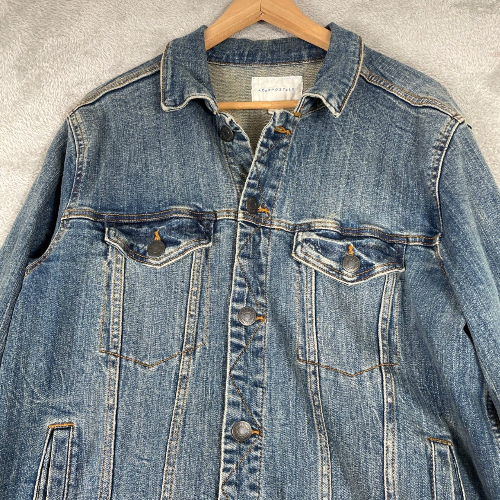 Aeropostale Aeropostale Denim Jacket Women L Blue Trucker Cotton Stretch Basic Jacket Bohemian Casual Everyday Vintage? No (omit) Size L / US 10 / IT 46 - 2 Thumbnail