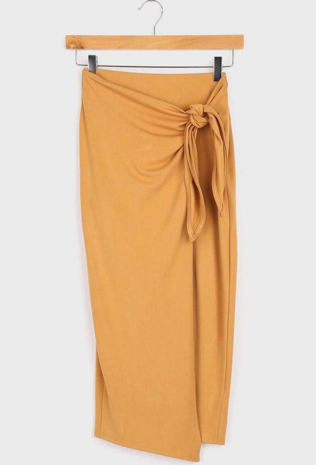 Lulus LULUS Side-Tie Midi Skirt in Mustard Yellow (SMALL) Size 28" / US 6 / IT 42 - 5 Thumbnail