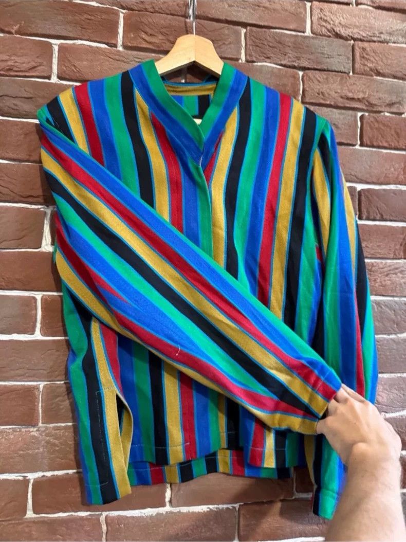 Kenzo KENZO Color striped slanted collar wool coat Size S / US 4 / IT 40 - 4 Thumbnail
