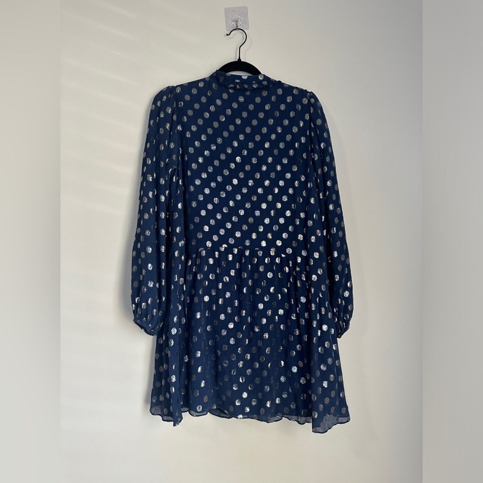 Other Saloni Tilly Metallic Fil Coupé Silk-blend Mini Dress Navy Size M / US 6-8 / IT 42-44 - 9 Thumbnail