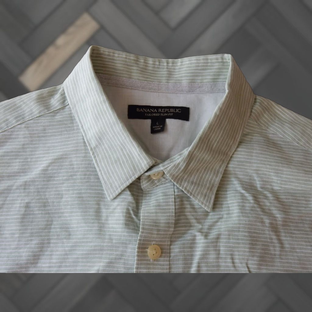 Banana Republic Banana Republic Men’s Linen Blend Button Front Shirt Slim Fit Size L Green Striped Long Sleeve Shirt Mens Size US M / EU 48-50 / 2 - 1 Thumbnail