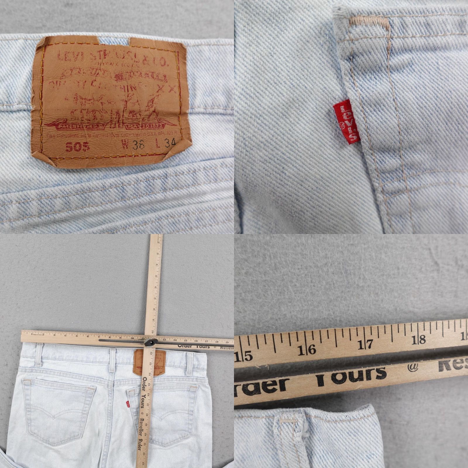 Levi's Vintage Levis Jeans Mens 36x34 Blue Denim 505 Straight Leg Light Wash Faded 90s Size US 36 / EU 52 - 8 Thumbnail
