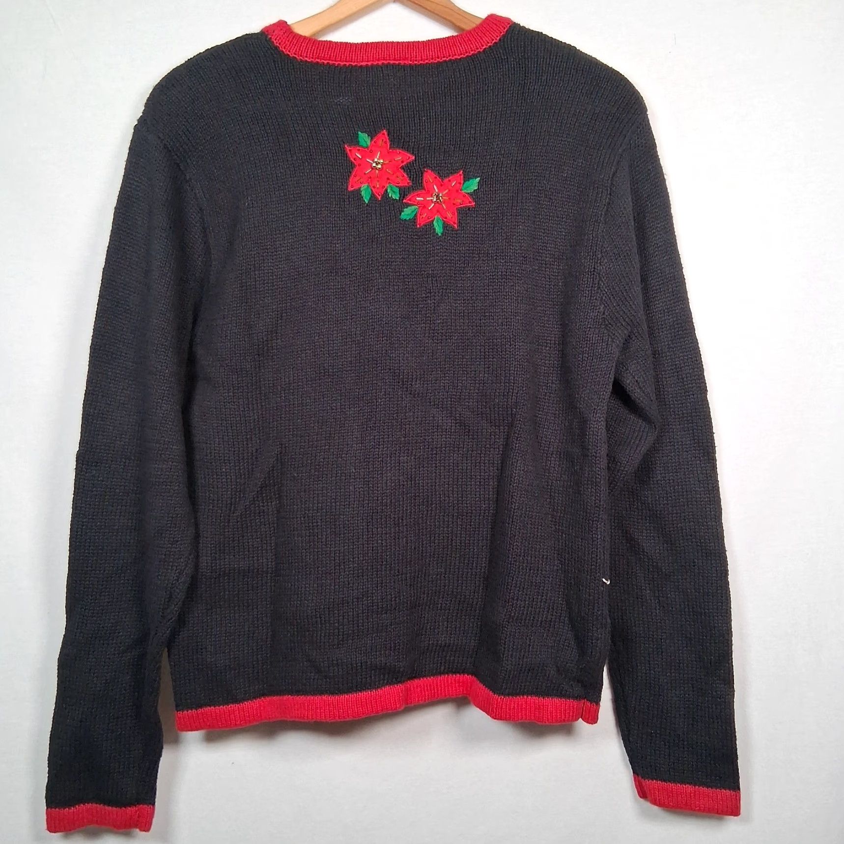 Vintage VINTAGE Bobbie Brooks Ugly Christmas Sweater Shirt Women M Black Beaded Bells Poinsettia 90s Christmas Holiday Trend Size M / US 6-8 / IT 42-44 - 2 Thumbnail