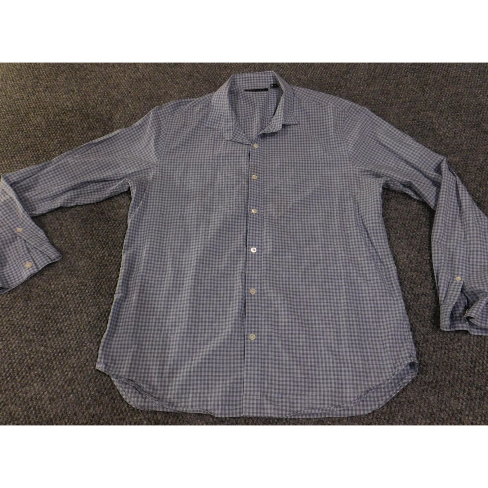 Theory Theory Shirt Mens XL Blue Gray Gingham Check Button Down Long Sleeve Cotton Size US XL / EU 56 / 4 - 4 Thumbnail