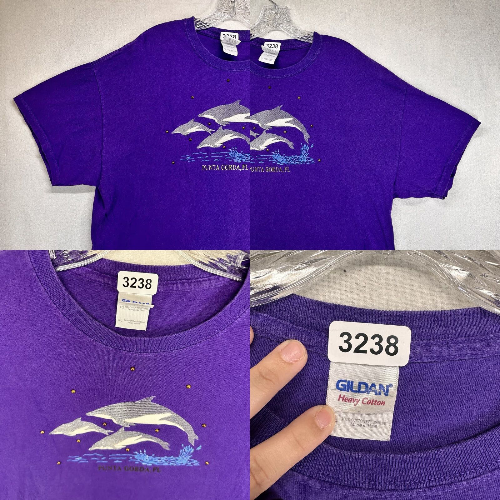 Gildan VINTAGE Gildan Florida Mens Large Purple Short Sleeve Graphic T-Shirt Embroidered Dolphin Size US L / EU 52-54 / 3 - 8 Thumbnail