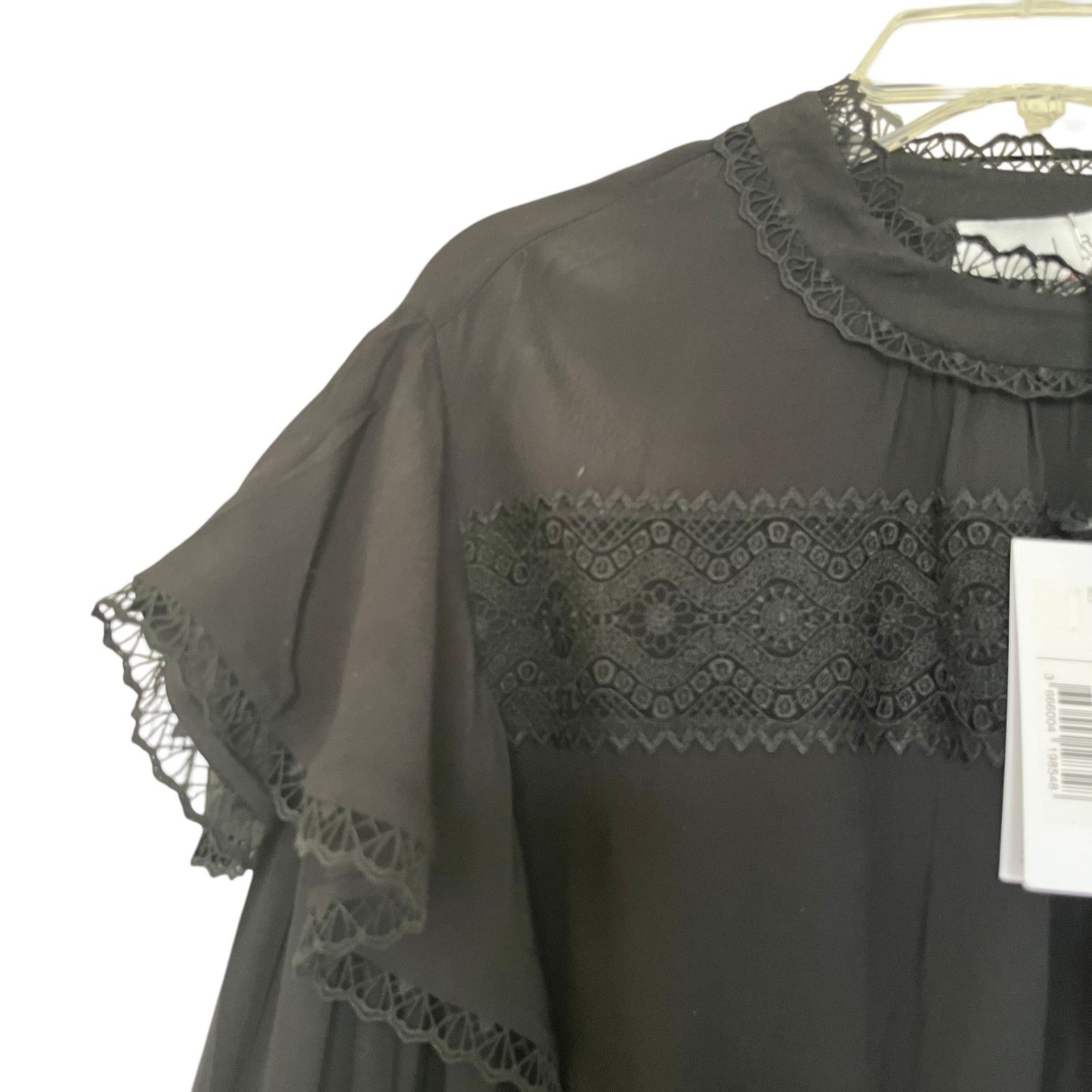 Iro IRO Claw Guipure Lace Trimmed Ruffled Crepe Black Blouse Size S / US 4 / IT 40 - 5 Thumbnail
