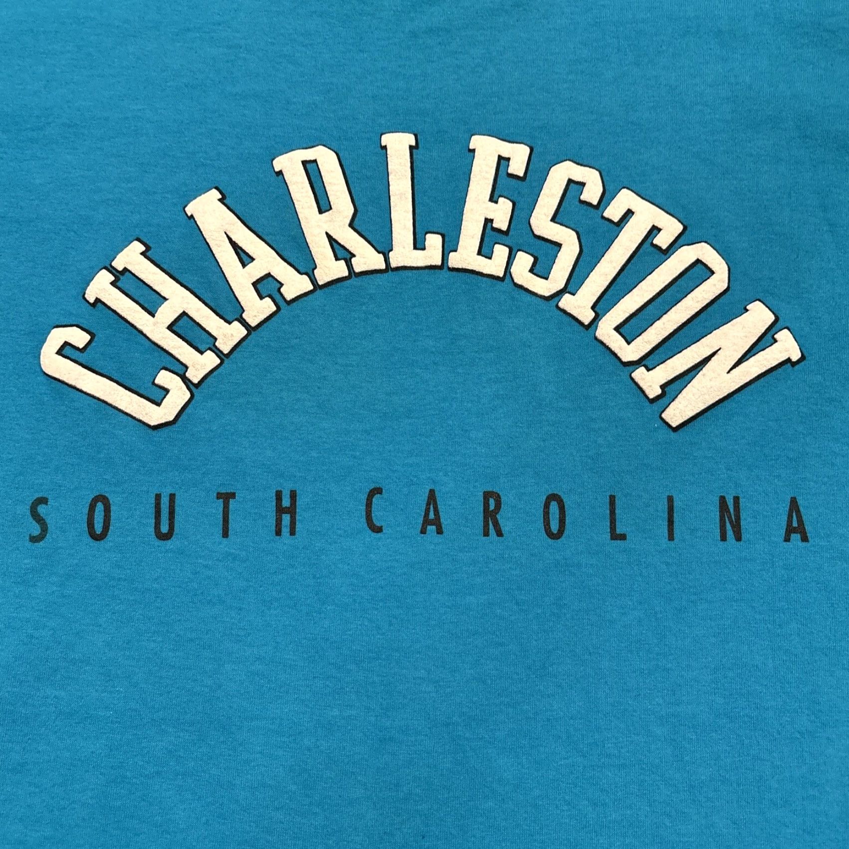 Hanes VINTAGE Hanes T-Shirt Charleston South Carolina Spell Out Teal Single Stitch 90s Mens Size L Crew Neck Short Sleeve Size US L / EU 52-54 / 3 - 2 Thumbnail