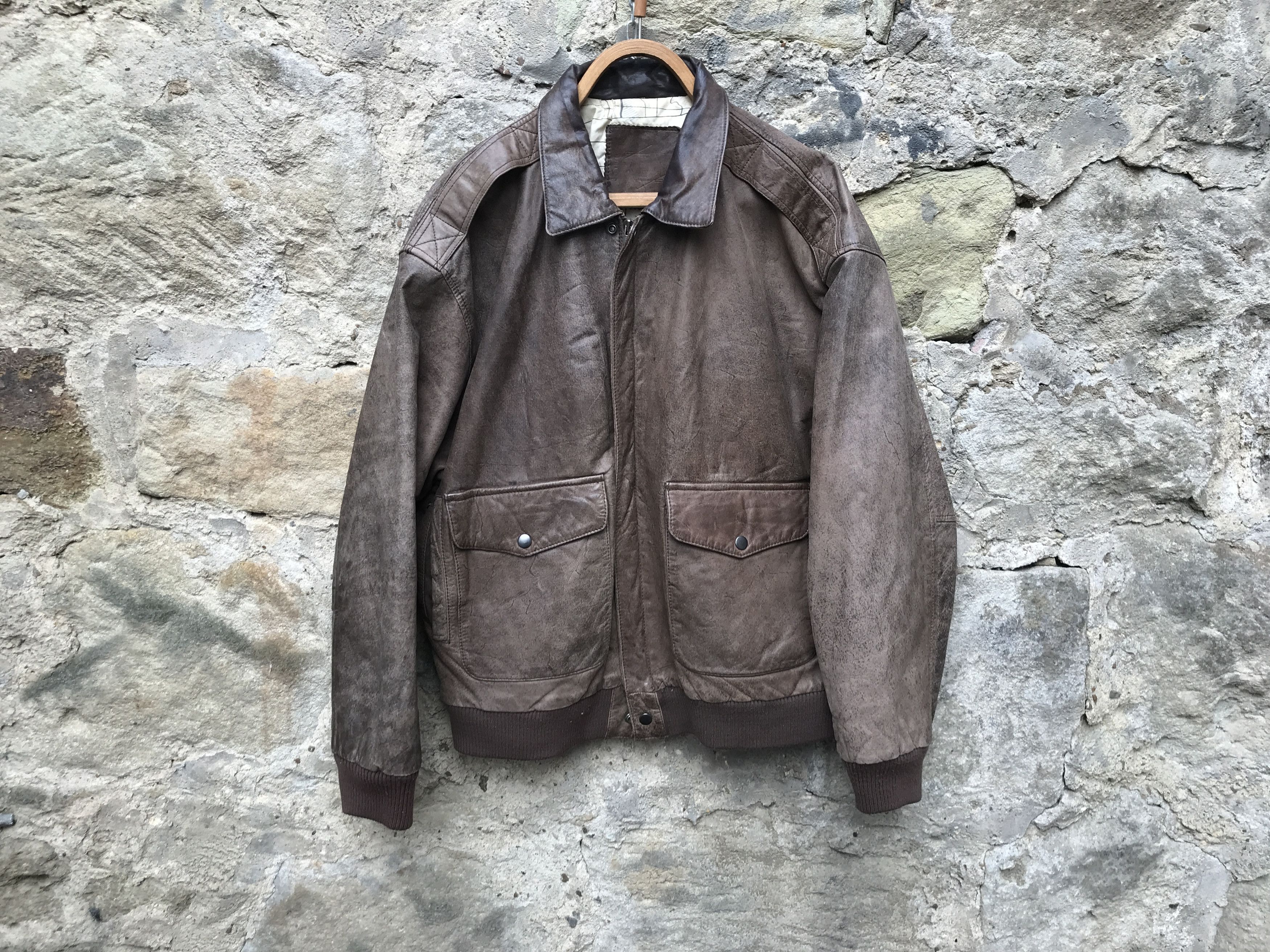 Vintage 90s Oversized Brown Distressed Leather Jacket