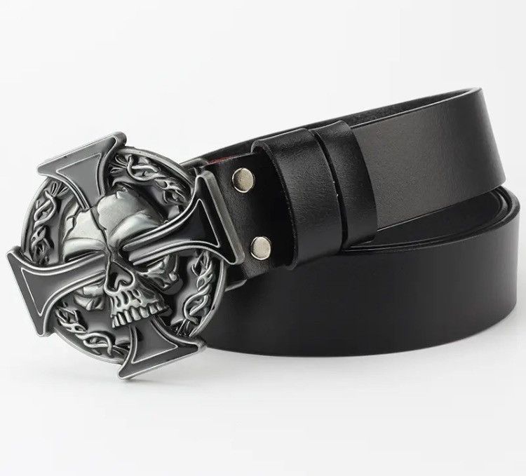 Leather Skull Cross Pu Leather Belt Size ONE SIZE - 2 Thumbnail