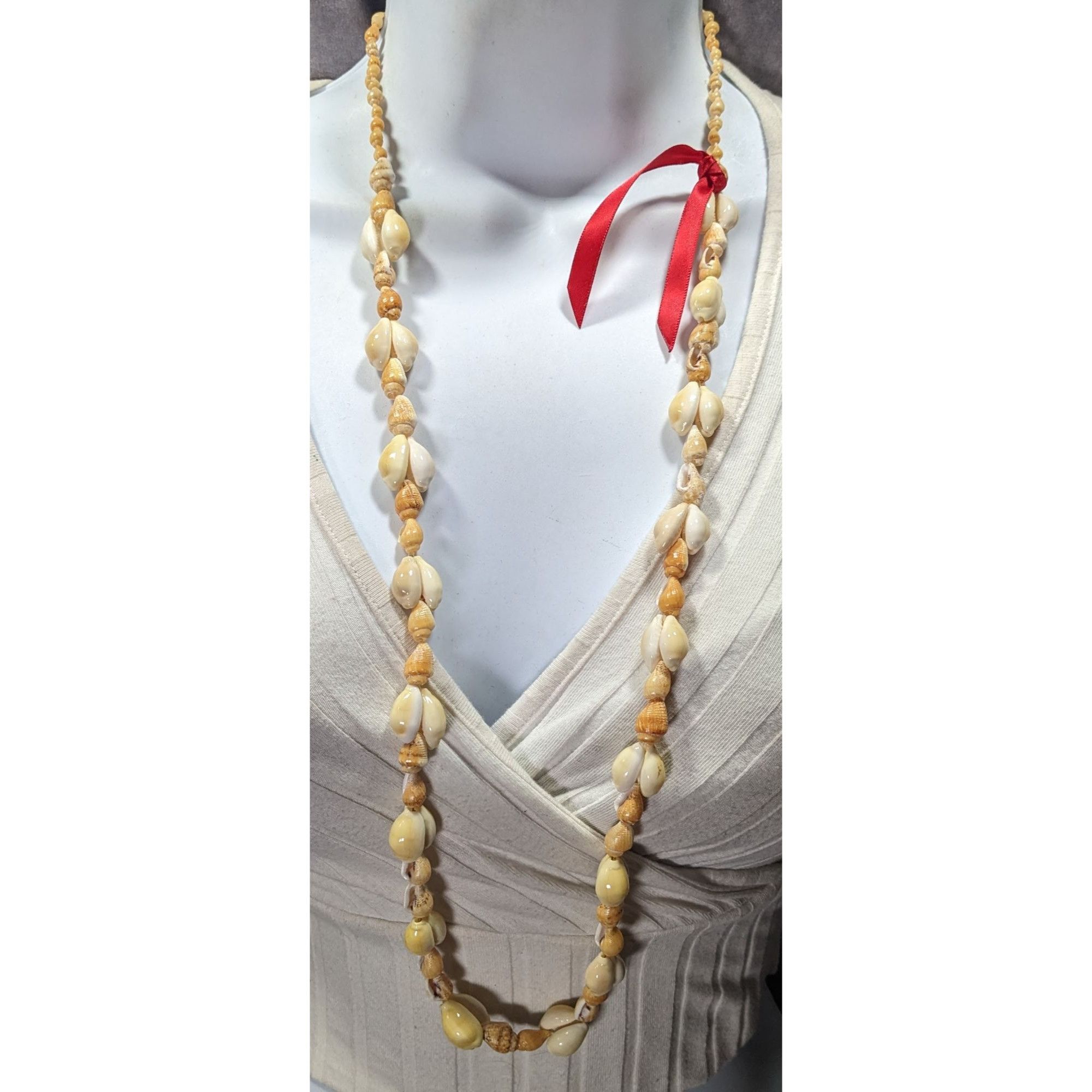 Other Summery Genuine Seashell Beaded Necklace With Red Ribbon Acc Size ONE SIZE - 4 Thumbnail